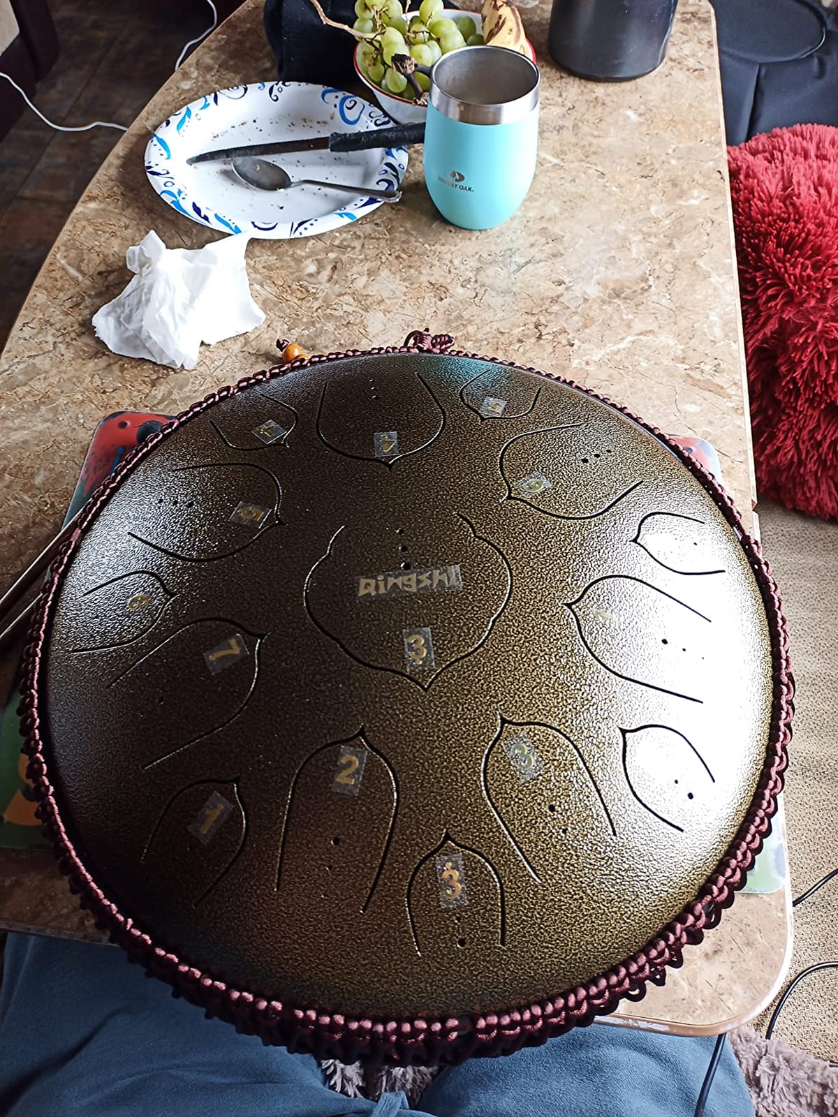 Steel Tongue Drum-QingShi 15 Notes 14 Inch Steel Drum Instrument for Adults, Steel Handpan Drums with Handpan Drum Mallet, Music Book and Carry Bag, C Major (Navy Blue) customer photo 2