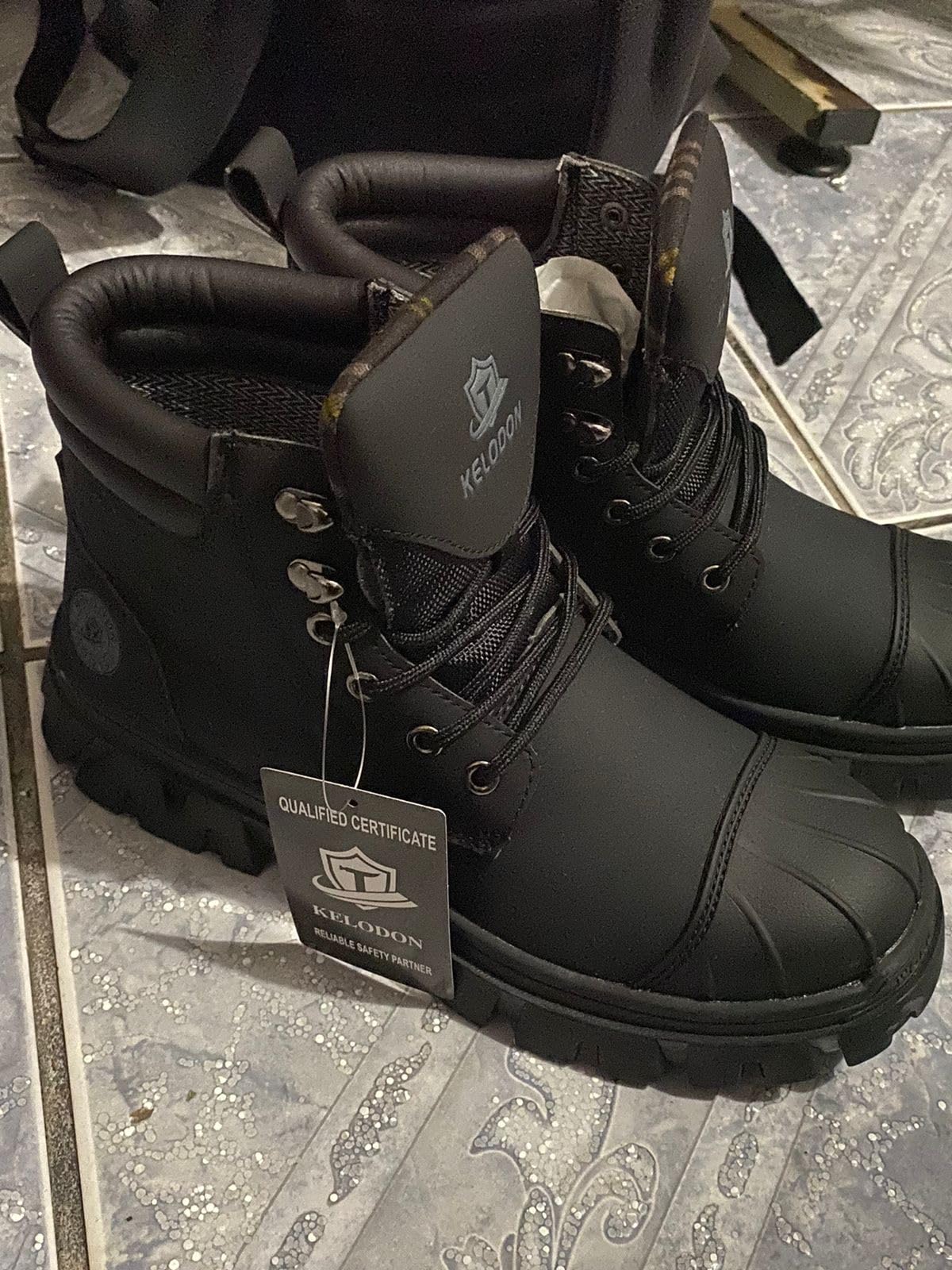KELODON Waterproof Steel Toe Boots For Men 6 Inch Leather Steel Toe Shoes Non Slip Resistant Safety Work Boots Indestructible Lightweight Construction Boot customer photo 2