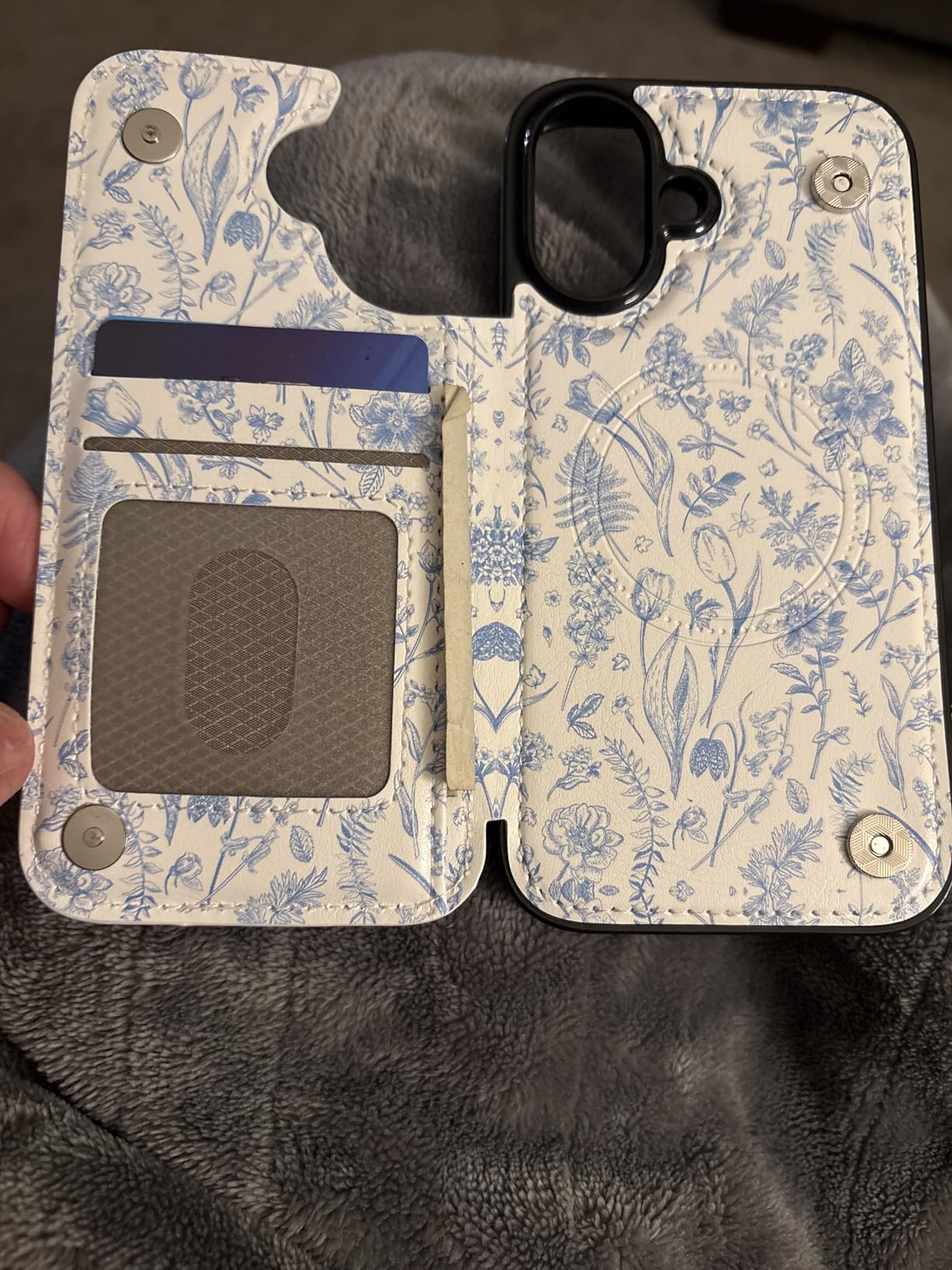 uCOLOR for iPhone 16 Wallet Case with Card Holder Blue Daisy | PU Leather RFID Blocking for Women Men Magnetic Clasp Kickstand 6.1