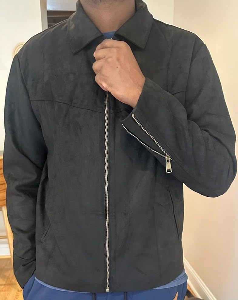 Runcati Men's Suede Jacket Full Zip Vintage Jackets Classic Trucker Coat customer photo 2