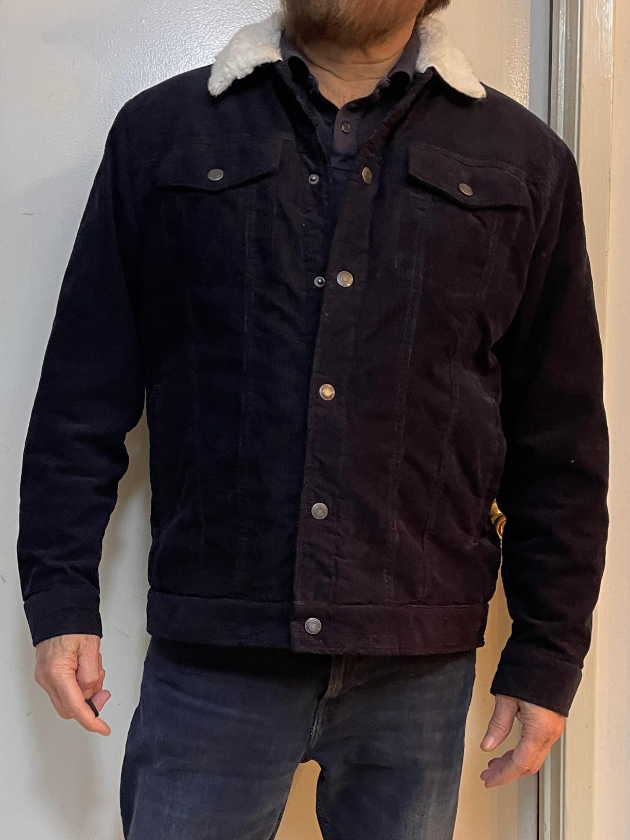 CRYSULLY Men's Corduroy Cargo Winter Jacket Sherpa Lined with 5 Pockets customer photo 1