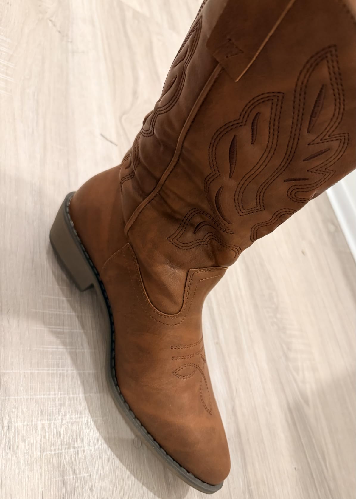 mysoft Cowboy Boots for Women-Mid Calf Chunky Heel Cowgirl Boots customer photo 1