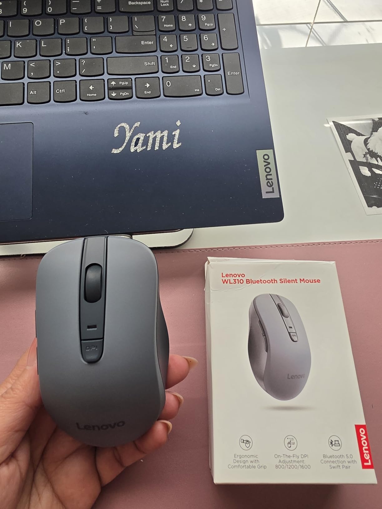 Lenovo WL310 Bluetooth Silent Mouse, Ergonomic, Adjustable DPI, Silent Clicks, Bluetooth 5.0, Portable for Windows, Mac, and Chromebook, Grey customer photo 2