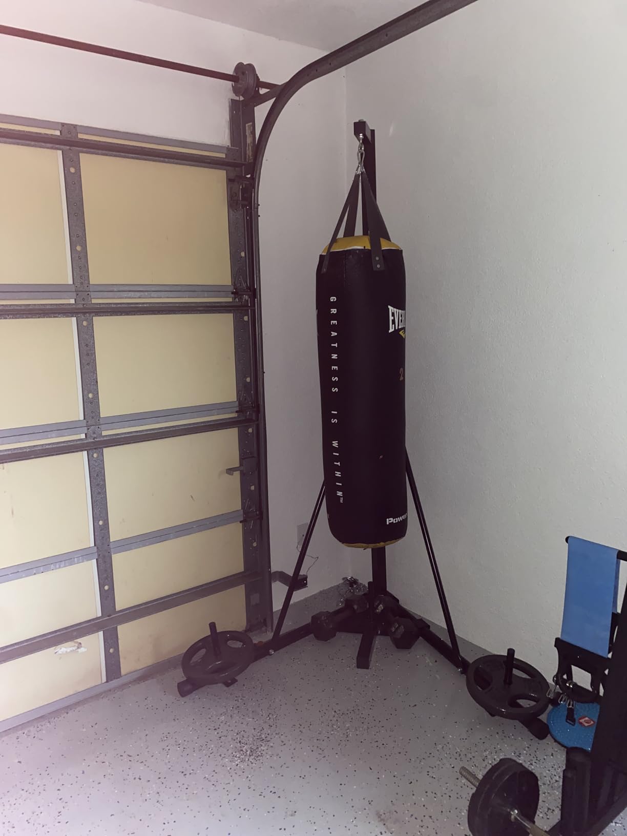 TLSUNNY Height Adjustable Heavy Duty Punching Bag Stand, Stand Only | Boxing Bag Stand with Weighted Base for Stability, Plate Pins, Resistance Band Loop, for Home Gym Fitness, 150 LBS Capacity customer photo 2