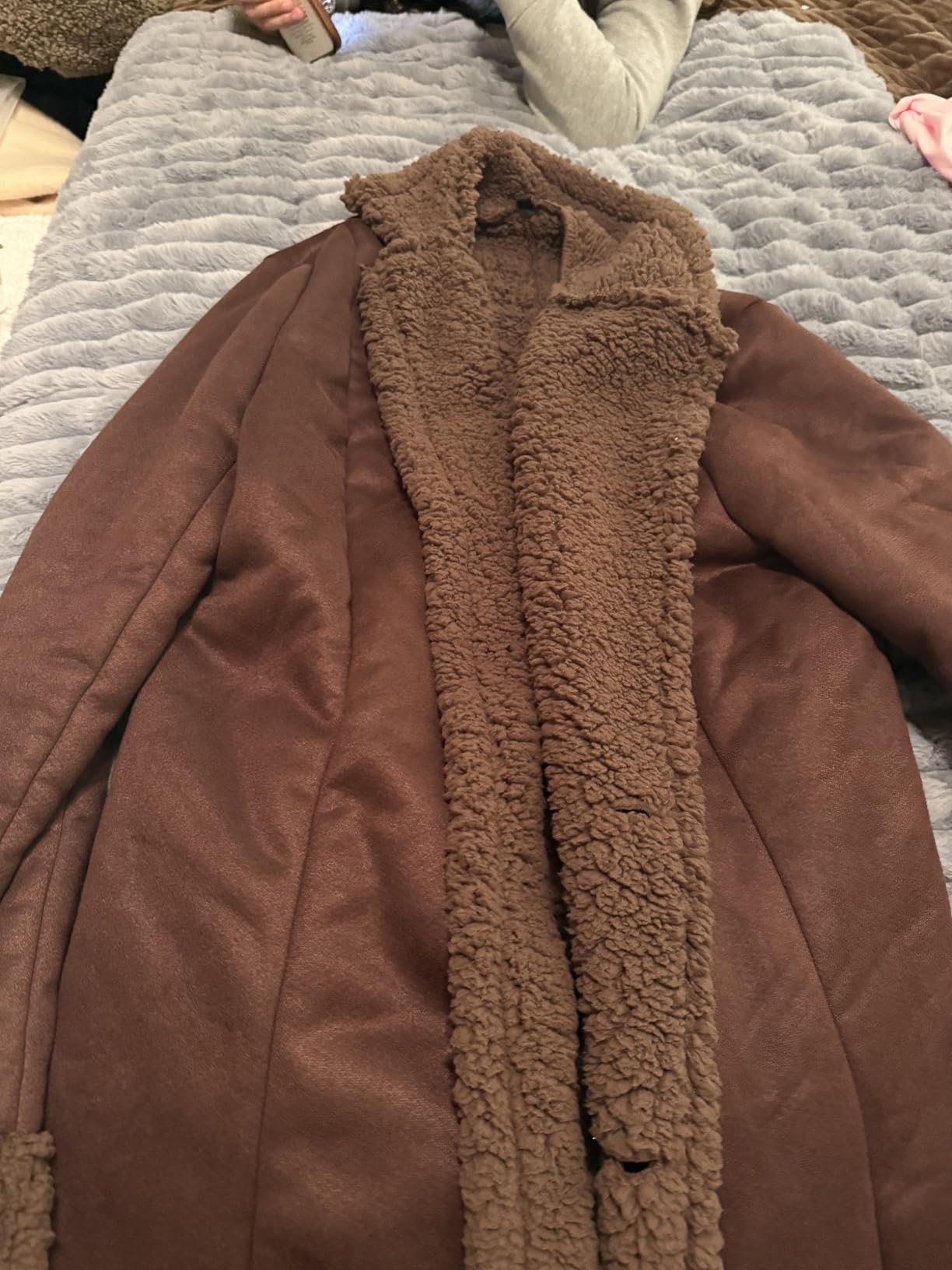 Long Winter Coats for Women Faux Suede Leather Shearing Jacket Fuzzy Sherpa Lined Trench Coat Business Casual Overcoat customer photo 1