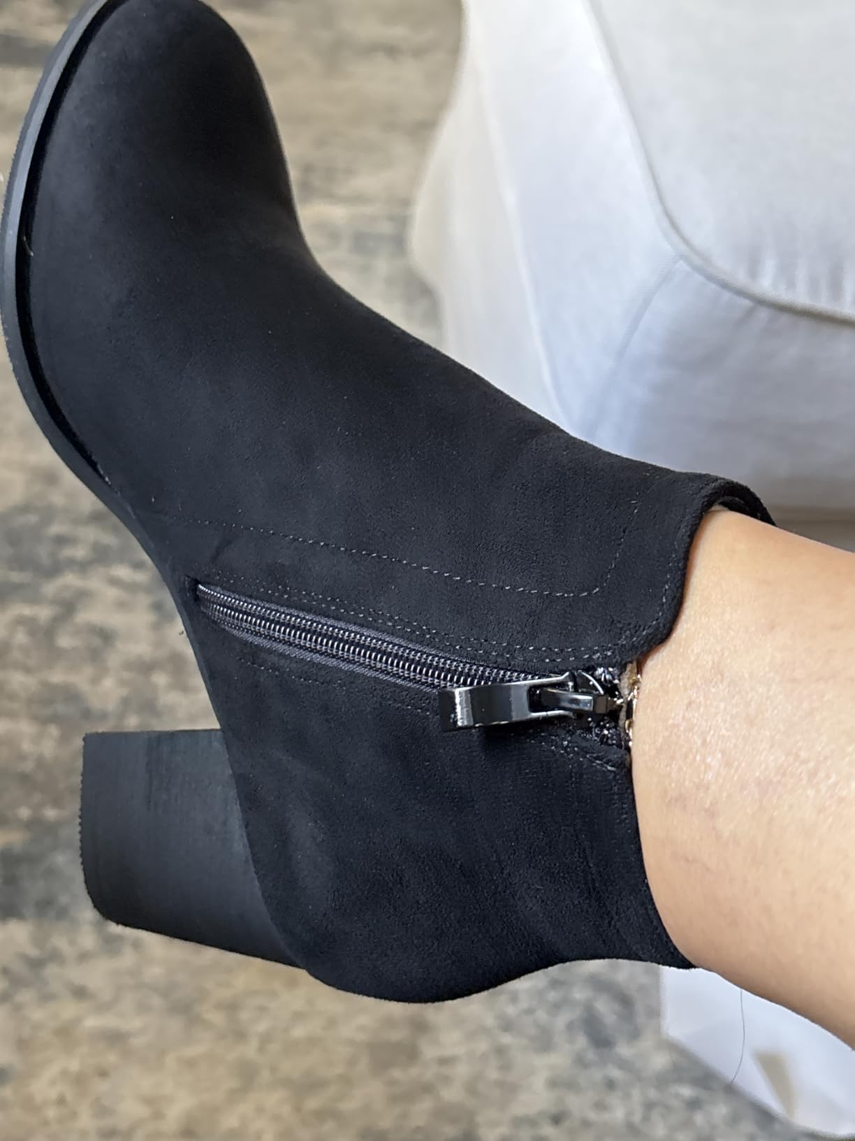 SHIBEVER Women's Ankle Boots Heel: Chunky Low Heeled Almond Toe Booties customer photo 2