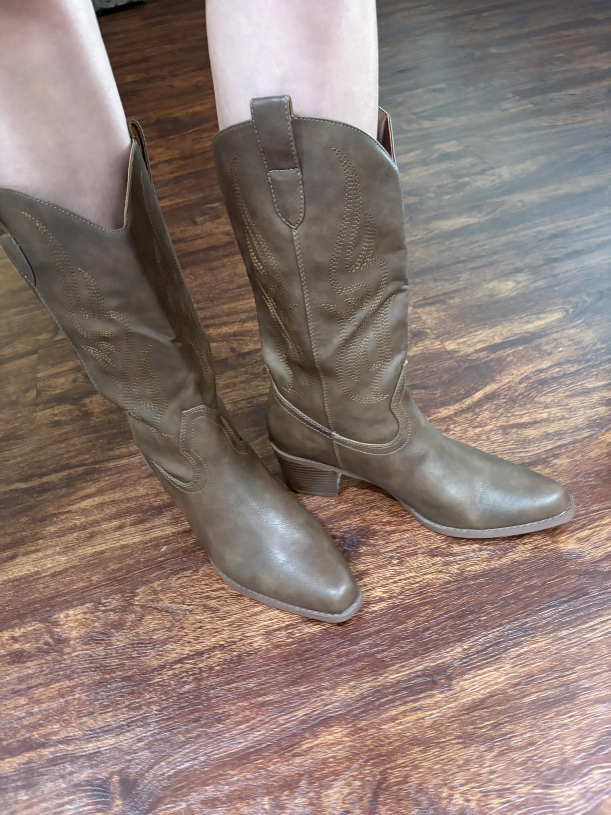 DREAM PAIRS Women's Square Toe Cowboy Mid Calf Western Boots customer photo 1