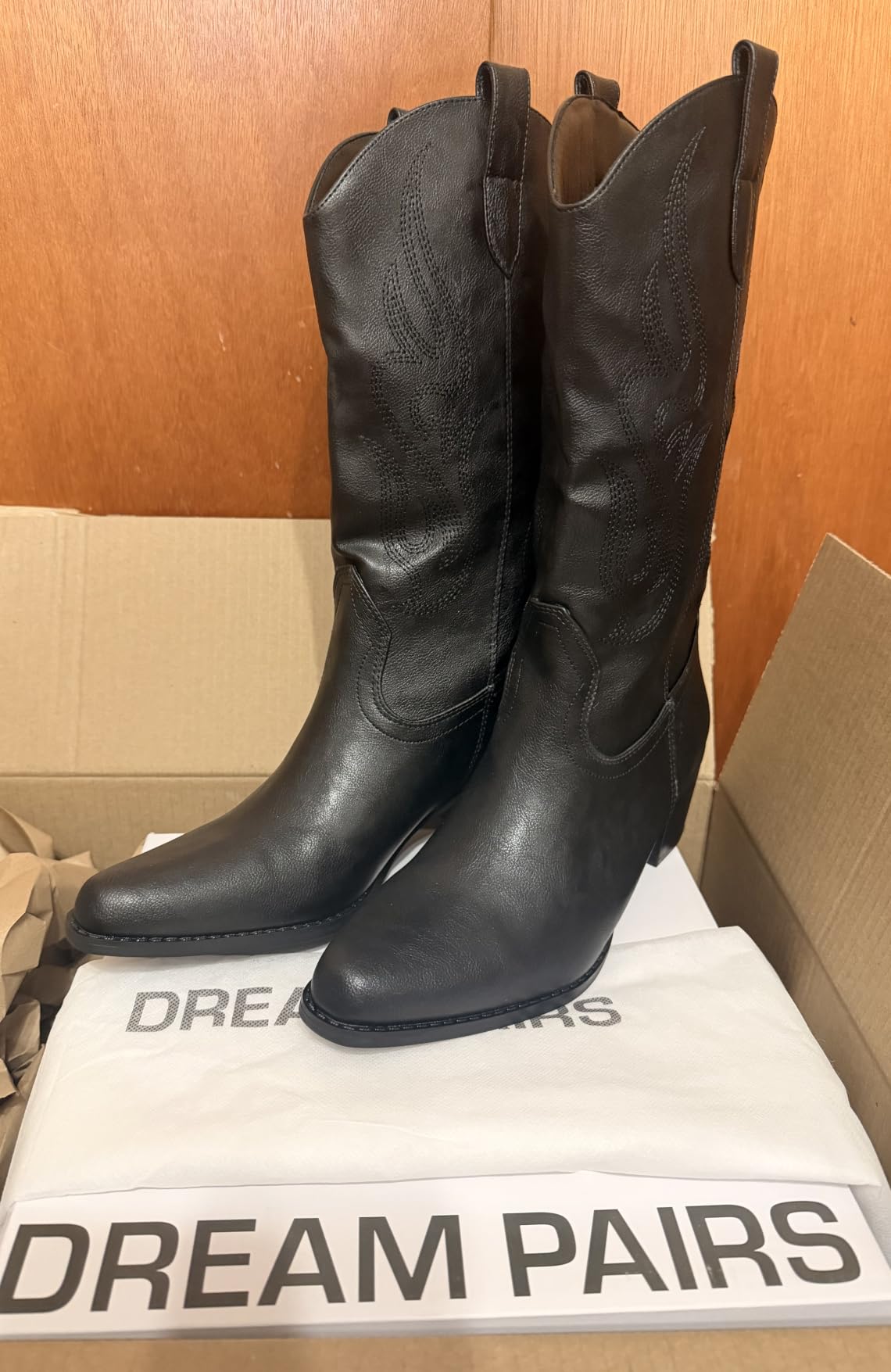 DREAM PAIRS Women's Square Toe Cowboy Mid Calf Western Boots customer photo 2