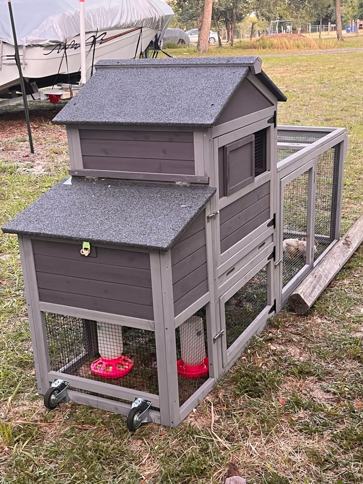 Large Chicken Coop for 6-8 Chickens,Wooden Hen House with Run,Outdoor Duck Coop with Nesting Box, Leakproof Pull-on Tray customer photo 2