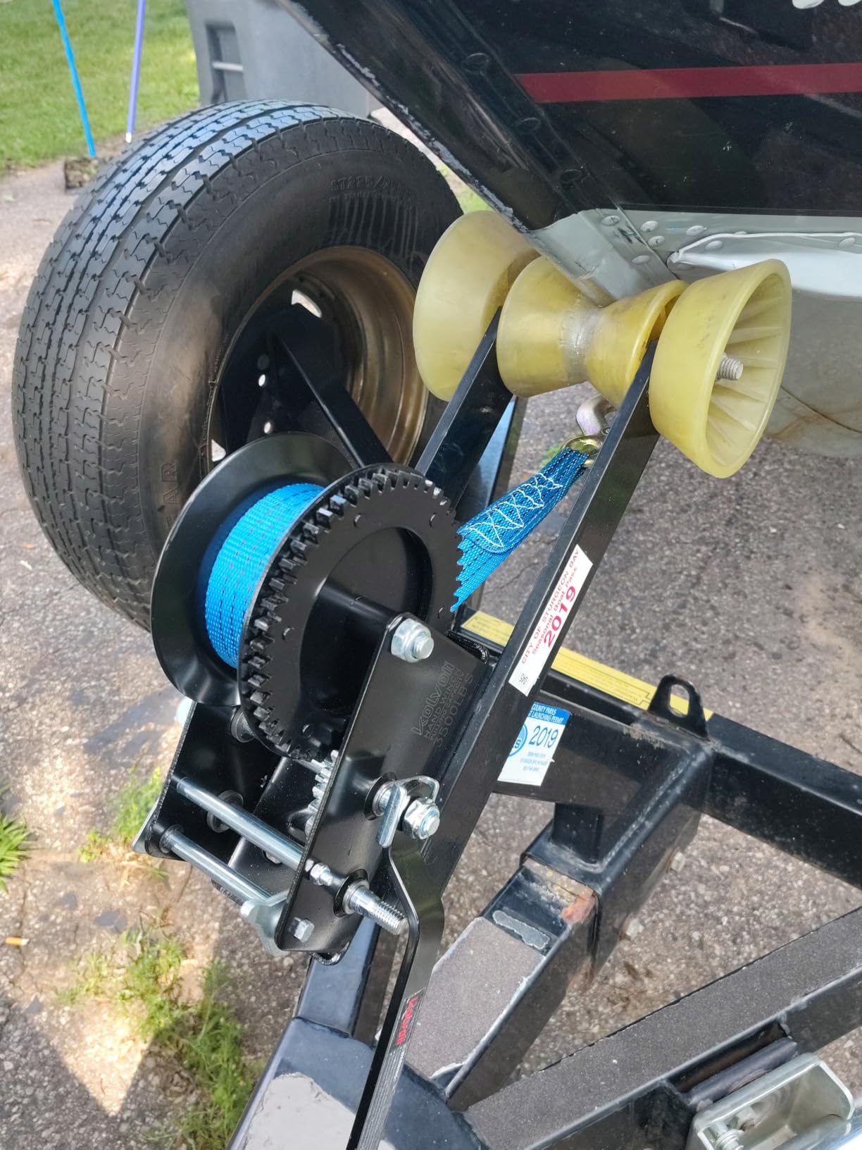 Kolvoii 3500 lb Boat Trailer Winch, 33 ft Strap, 2-Speed 4:1/8:1, Blue customer photo 1