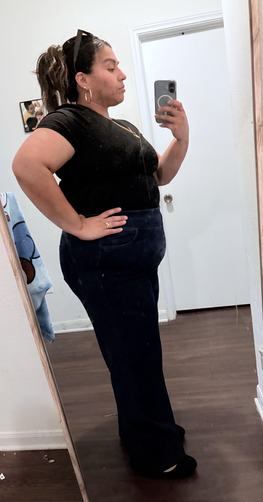 Wide Leg Jeans for Women High Waisted Pull On Sweatpant Jean Denim Pants customer photo 1