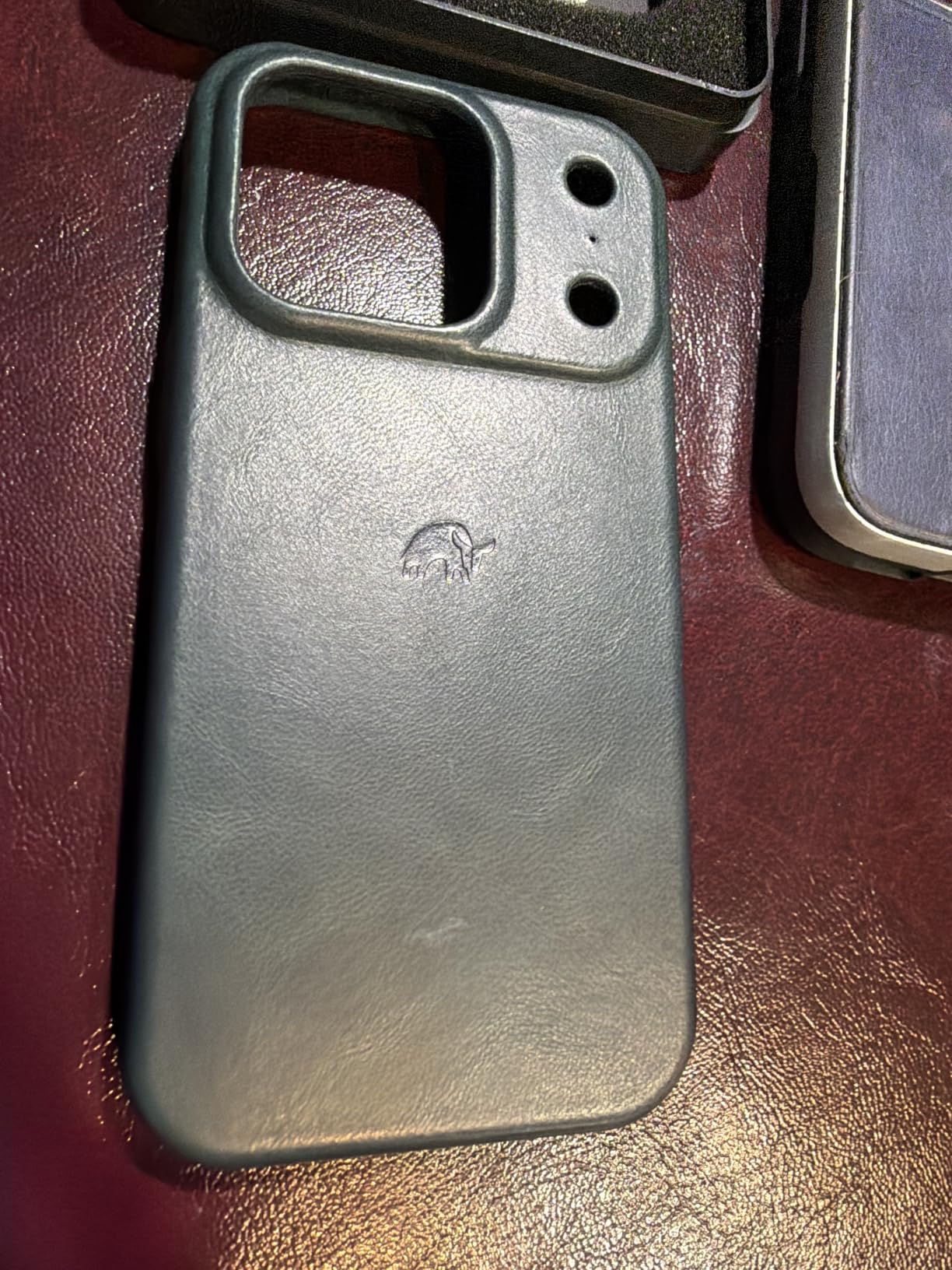 Contemporary Closed Bottom Leather Case for iPhone 16 Pro Max | Handcrafted, Full-Grain Leather, Camera Button Cutout, No-Bulk Fit, MagSafe Compatible, Unique Patina, Cosmetic Replacements customer photo 1