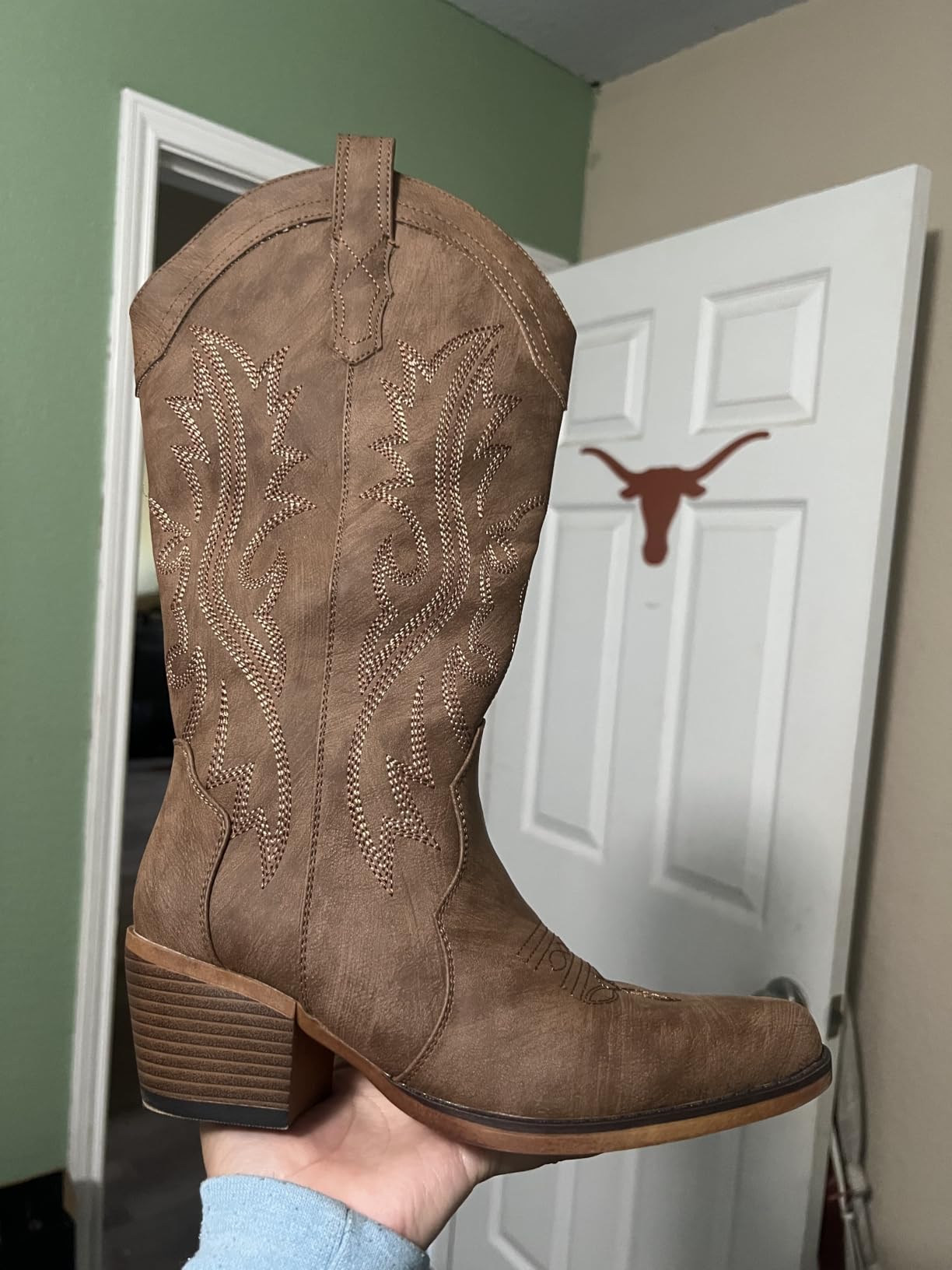 IUV Cowboy Boots For Women Western Cowgirl Boots Mid Calf Snip Toe customer photo 1
