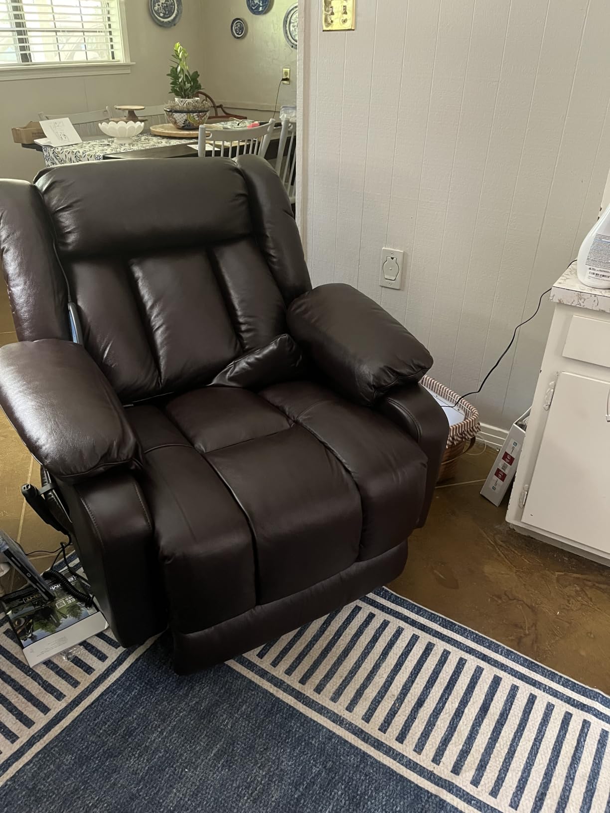 EDILLY Large Genuine Leather Power Lift Recliner Chairs for Elderly | Dual Motor with Massage and Heating, Double Lumbar Cushion and Extended Footrest, USB & Type-C Port and Remote, Brown customer photo 1