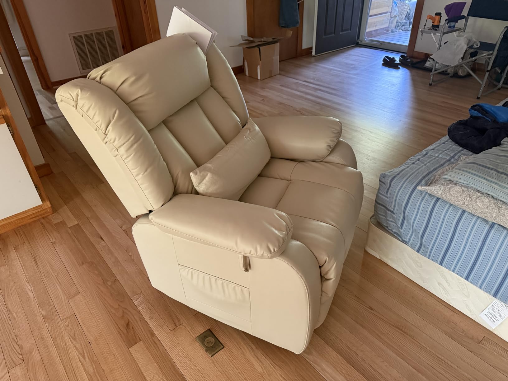 EDILLY Large Genuine Leather Power Lift Recliner Chairs for Elderly | Dual Motor with Massage and Heating, Double Lumbar Cushion and Extended Footrest, USB & Type-C Port and Remote, Brown customer photo 2