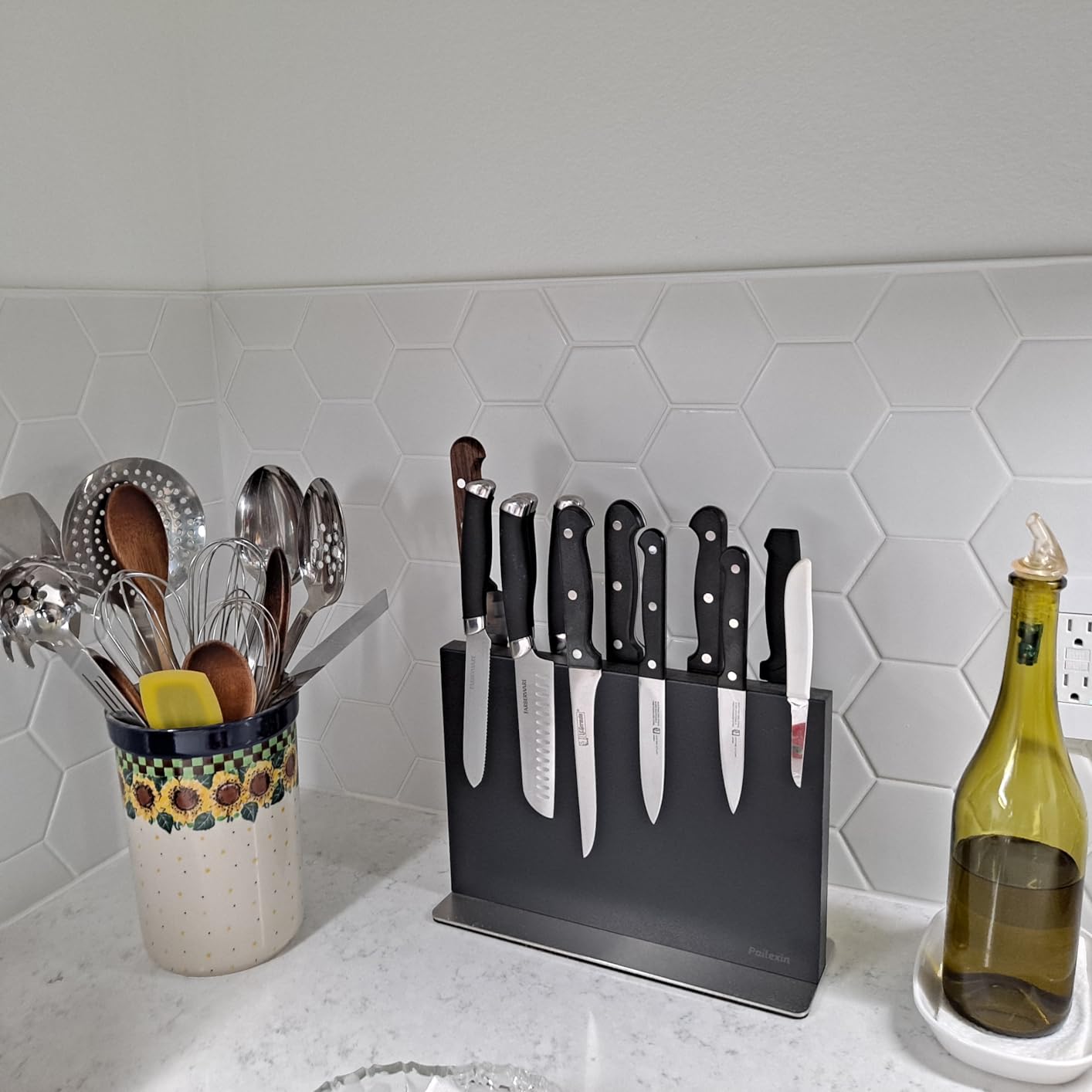 Magnetic Knife Block Without Knives-Black, Stainless Steel, 12