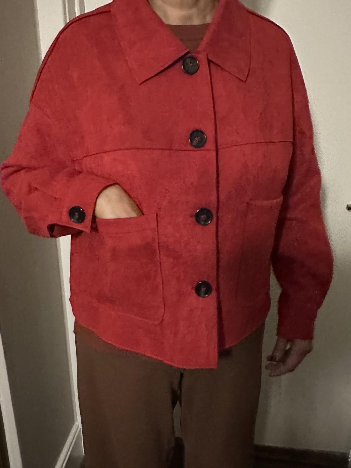 PRETTYGARDEN Women's Faux Suede Lightweight Cropped Jacket customer photo 2