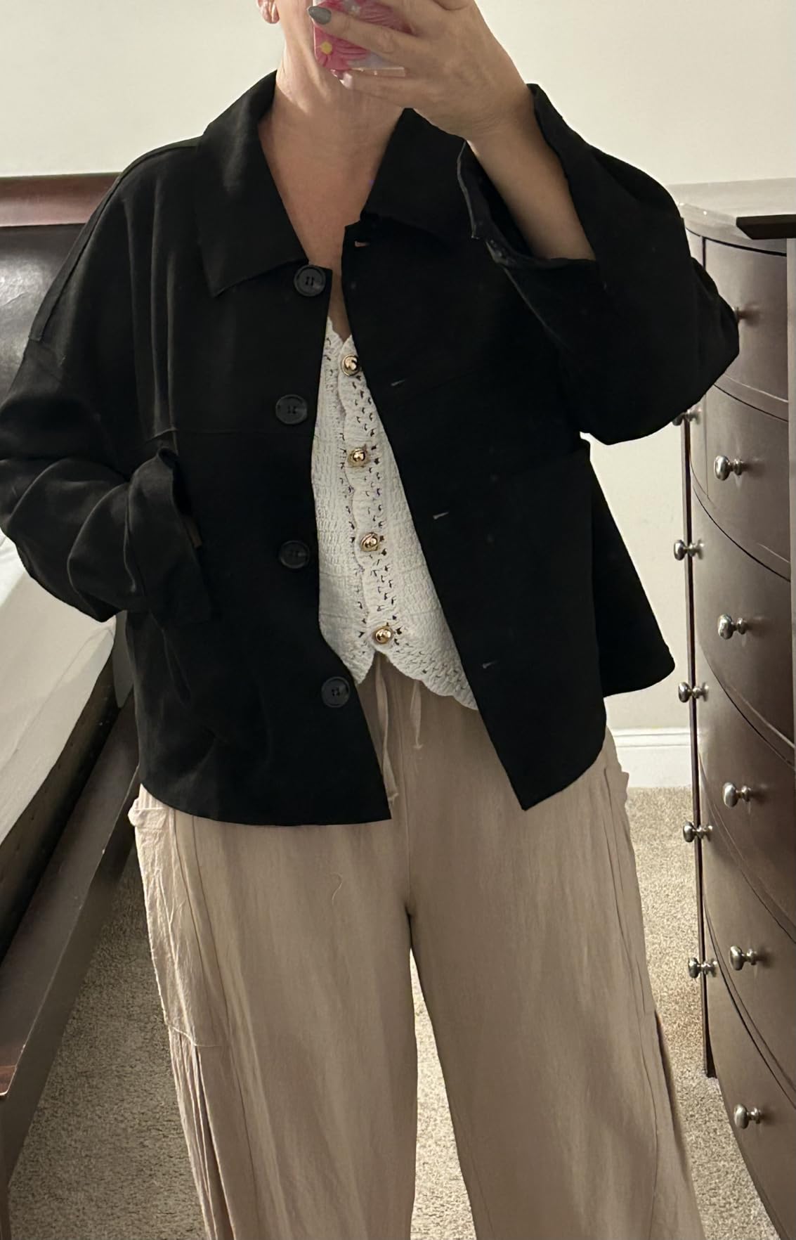 PRETTYGARDEN Women's Faux Suede Lightweight Cropped Jacket customer photo 2