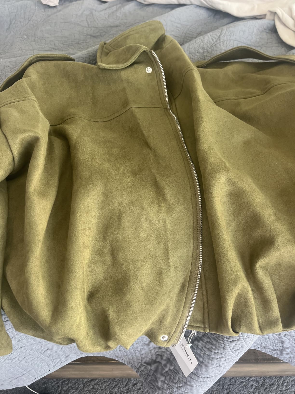 Women Faux Suede Bomber Jacket Oversized Cropped Fall Winter Coat customer photo 2