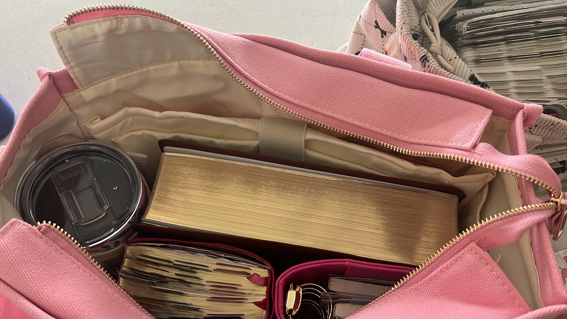 Canvas Tote Bag for Women, 15-Pockets Work Laptop Tote Purse Large Crossbody Nurse Teacher Bible Bag customer photo 1