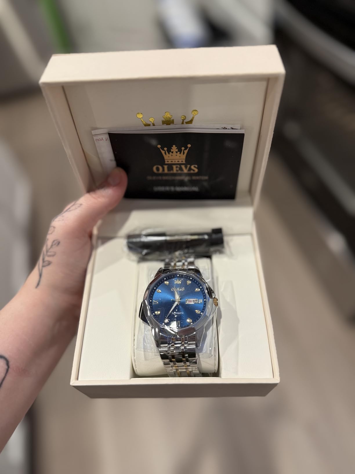 OLEVS Watch for Men Automatic Classic Mechanical Watch Diamond Mirror Stainless Steel Dress Casual Waterproof Day/Date Calendar customer photo 2