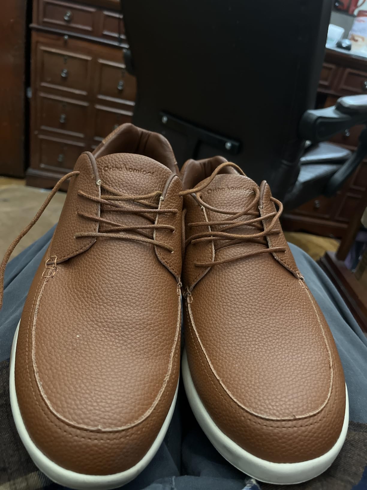OrthoComfoot Men's Orthopedic Leather Dress Walking Shoes: Comfortable Plantar Fasciitis Fashion Sneakers with Arch Support, Casual Flat Feet Business Work Shoes for Foot and Heel Pain Relief customer photo 1
