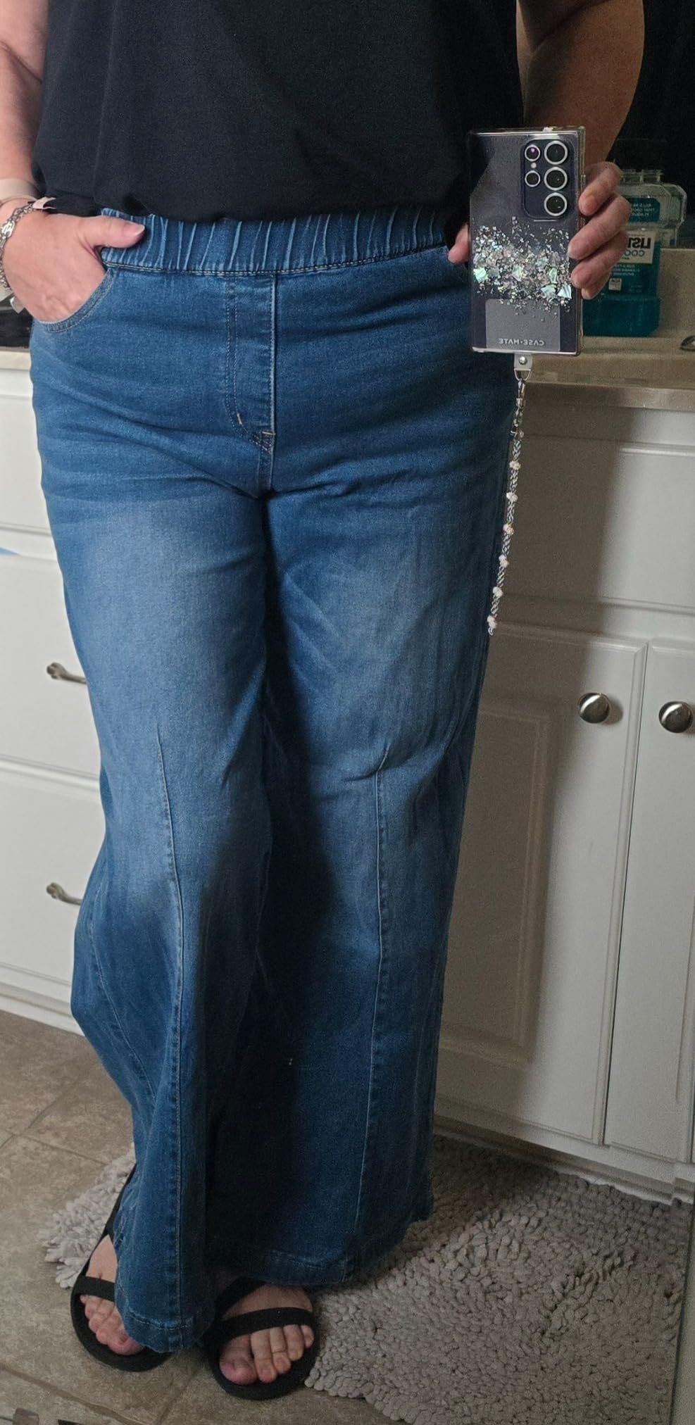 GRAPENT Womens Wide Leg Jeans High Rise Pull On Elastic Waist Denim Pants customer photo 1