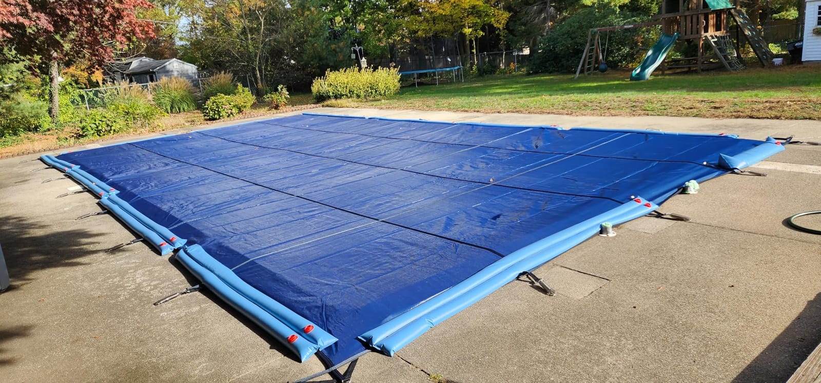 Pool Safety Cover for Inground Pools, Heavy-Duty Winter Pool Cover, Rectangle Mesh/Solid Swimming Pool Covers, Triple Stitched for High Strength & UV Protection，Blue customer photo 1