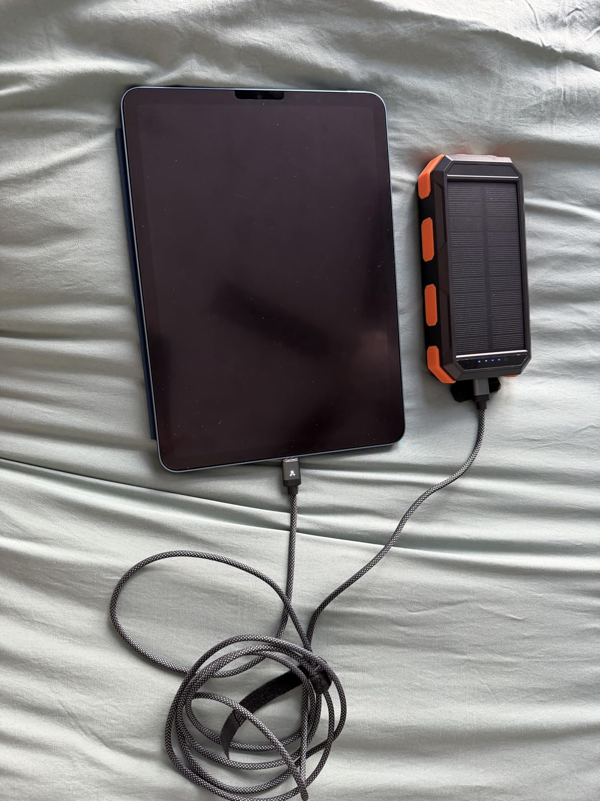Solar Charger Power Bank 38800mAh, 22.5W USB-C Fast Charging Portable Charger with 4 Built-in Cables, External Battery Pack with Dual LED Emergency Flashlights for Camping, Hiking, Outdoor Use customer photo 1