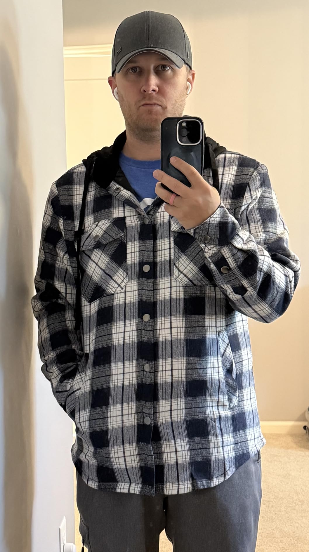 COOFANDY Flannel Jacket for Men Quilted Lined Shacket Long Sleeve Button Down Hoodie Shirt Jackets customer photo 2