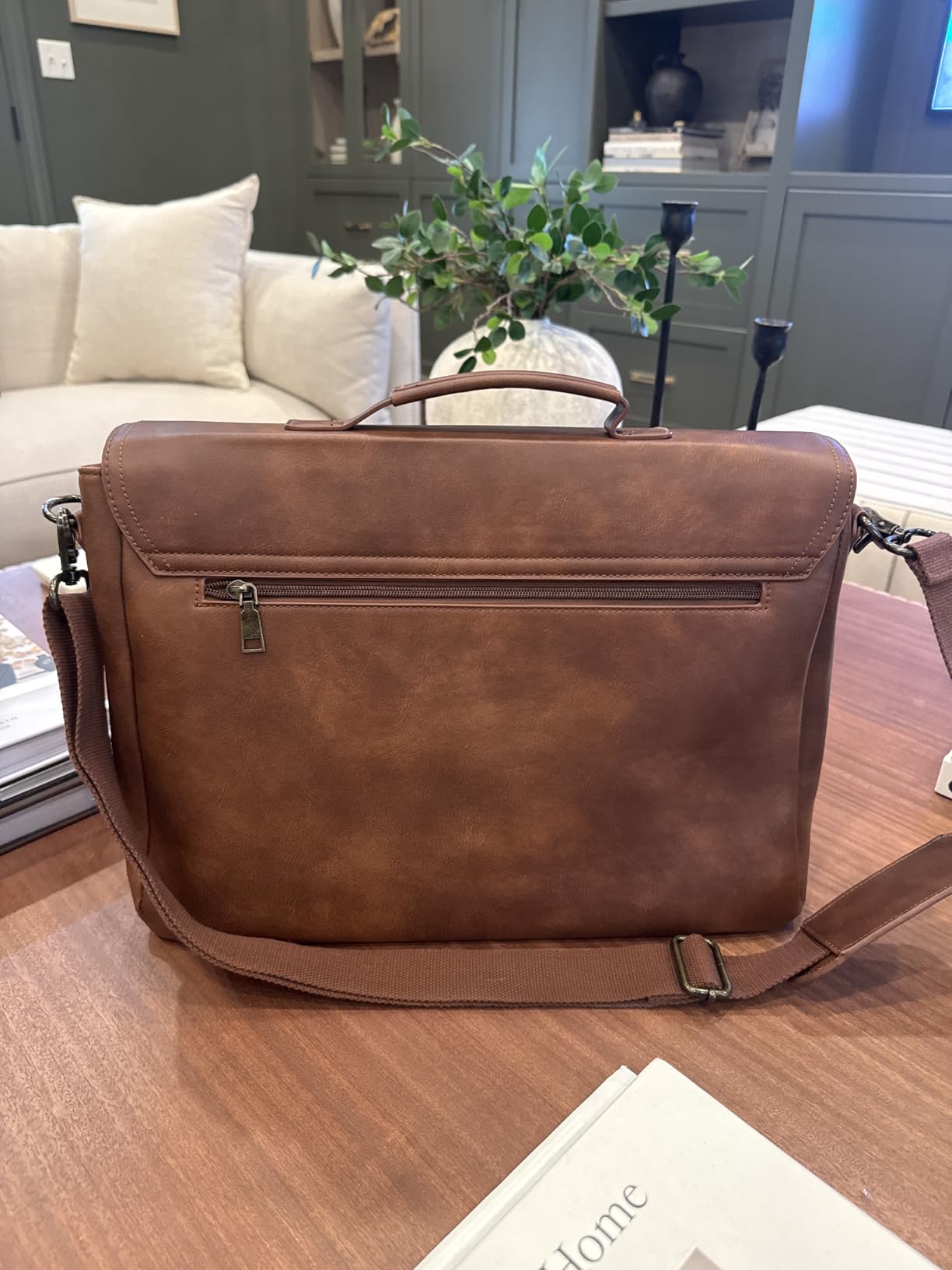 RAINSMORE Vintage Flap Messenger Bag for Men PU Leather Laptop Bag 15.6 Inch Mens Briefcase Waterproof Satchel Computer Bag customer photo 2