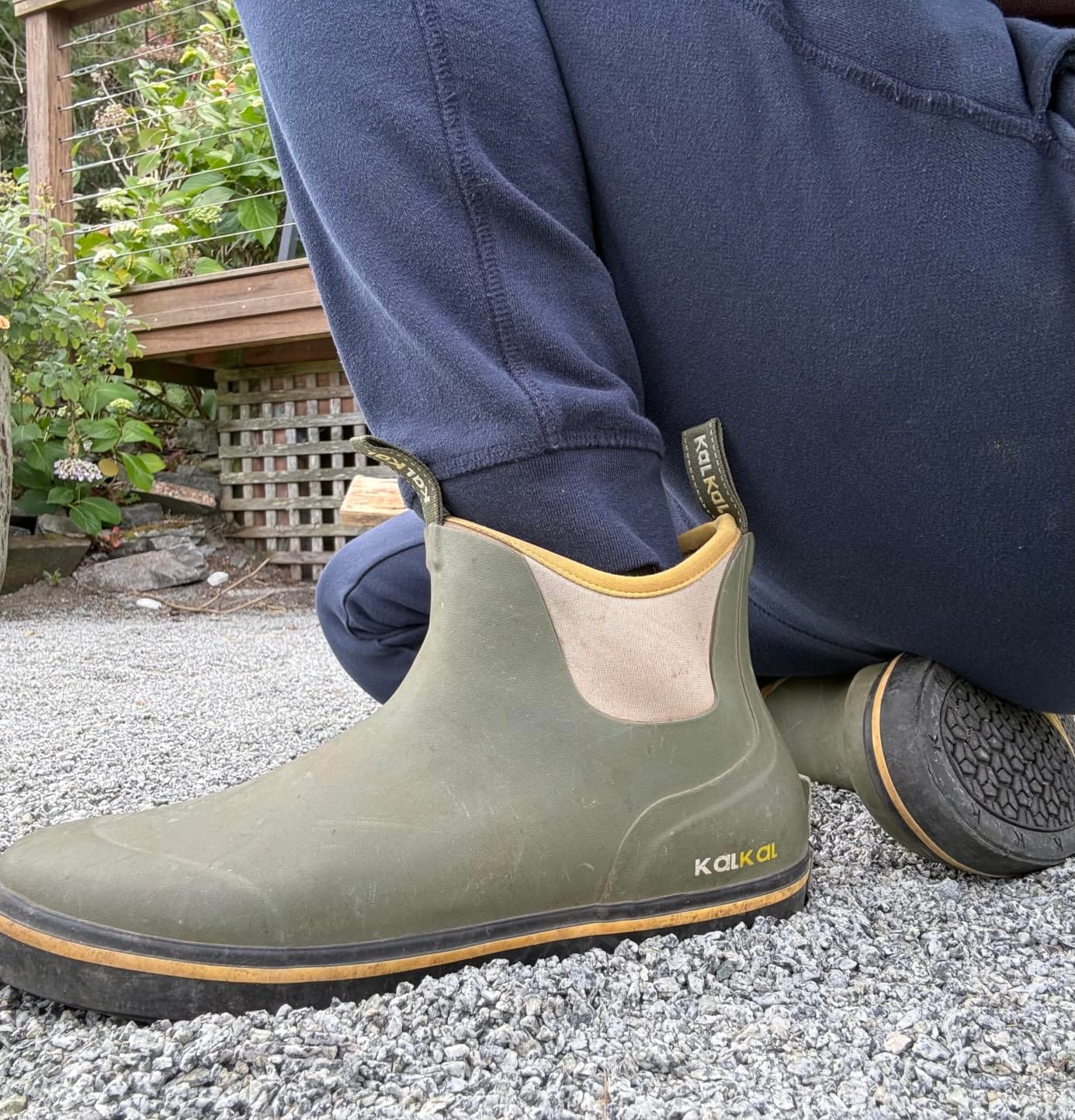 Kalkal Men's Deck Boots Anti-Slip Saltwater Fishing Rain Boots with Memory Foam, Waterproof Rubber Ankle Work Boots for Sailing (Size 7-14) customer photo 2