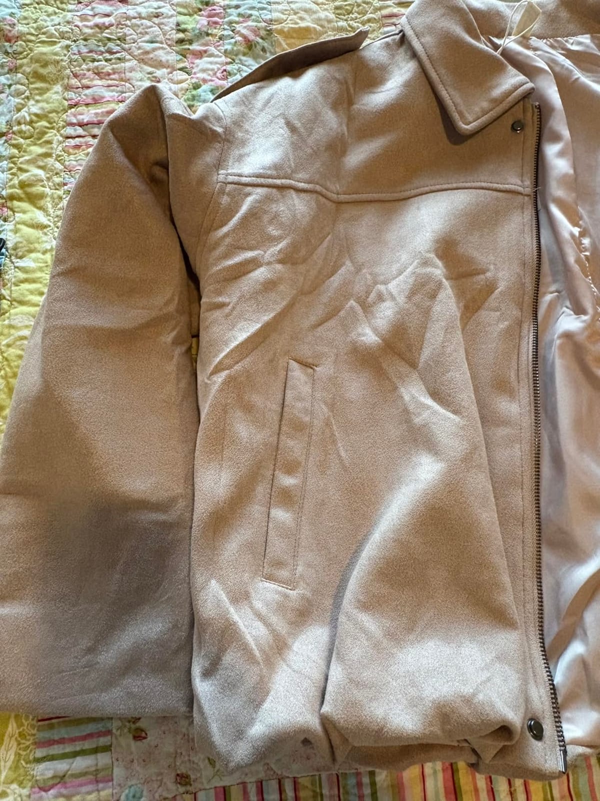 Faux Suede Jackets for Women Fall outfits Cute Cropped Bomber Coat customer photo 1