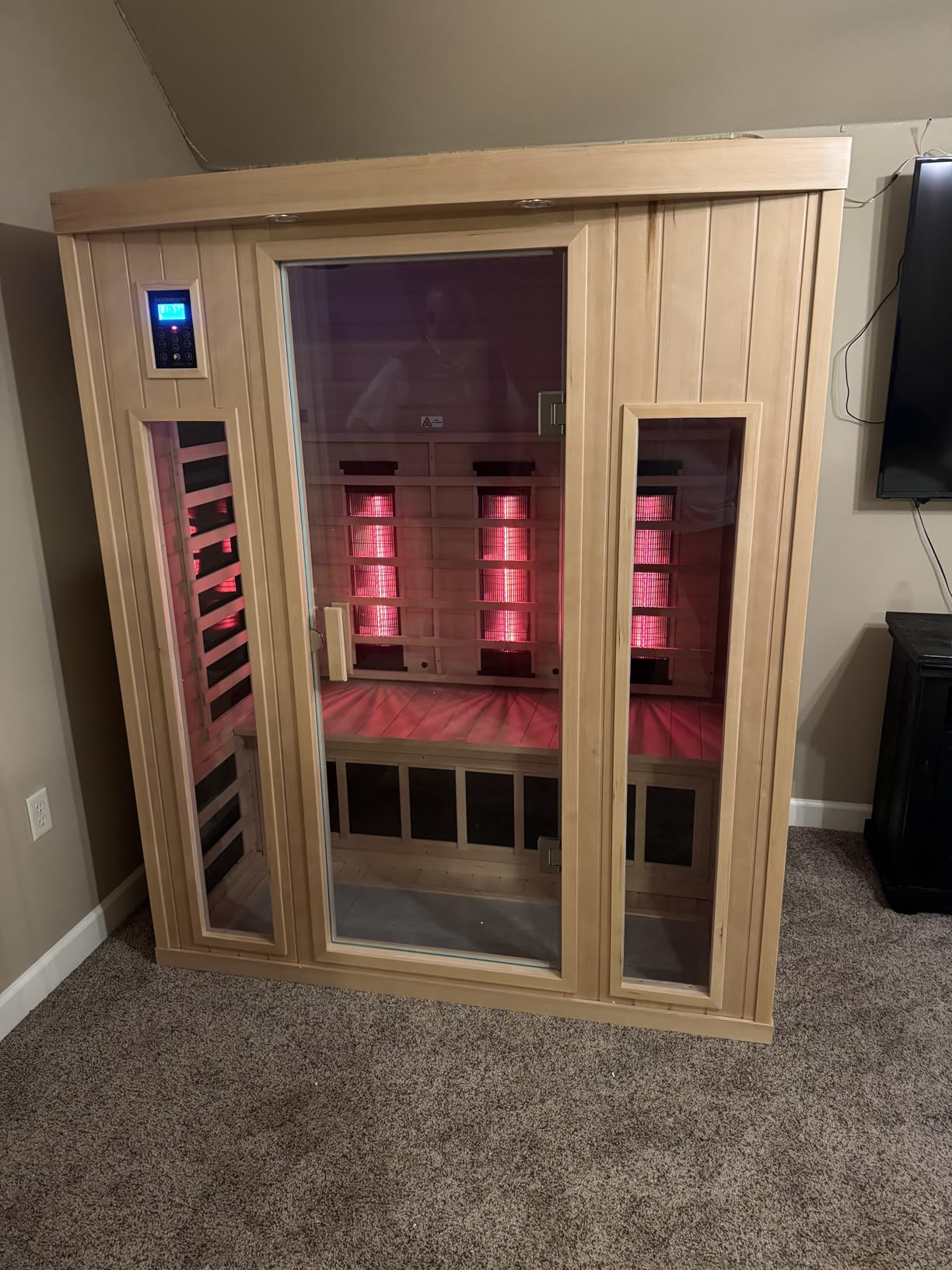 LTCCDSS Low EMF Outdoor Far Infrared Sauna 4-Person, Hemlock Wood Sauna for Home- Bluetooth Speakers, LED Reading Lamps, Chromotherapy Lights, 68.1 * 52.4 * 82.7 in customer photo 1
