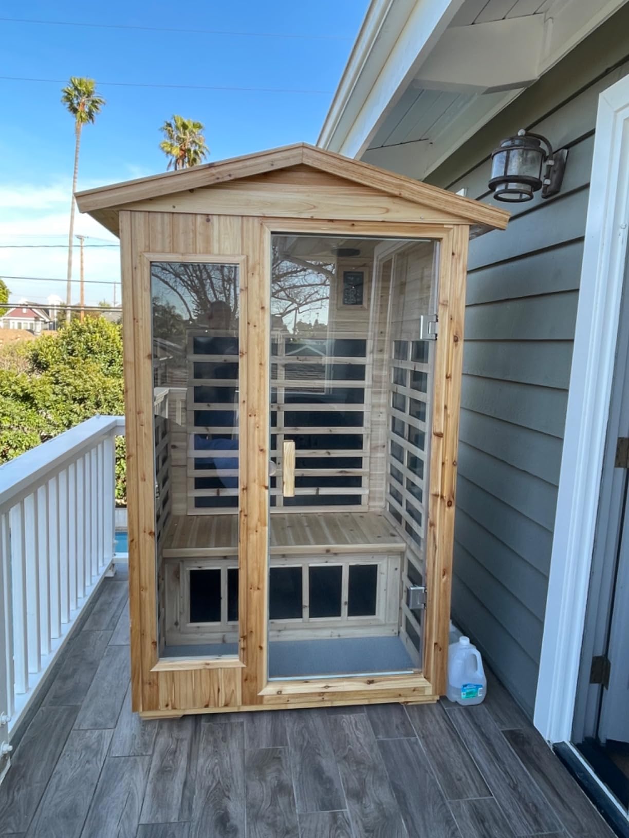LTCCDSS Low EMF Outdoor Far Infrared Sauna 4-Person, Hemlock Wood Sauna for Home- Bluetooth Speakers, LED Reading Lamps, Chromotherapy Lights, 68.1 * 52.4 * 82.7 in customer photo 2