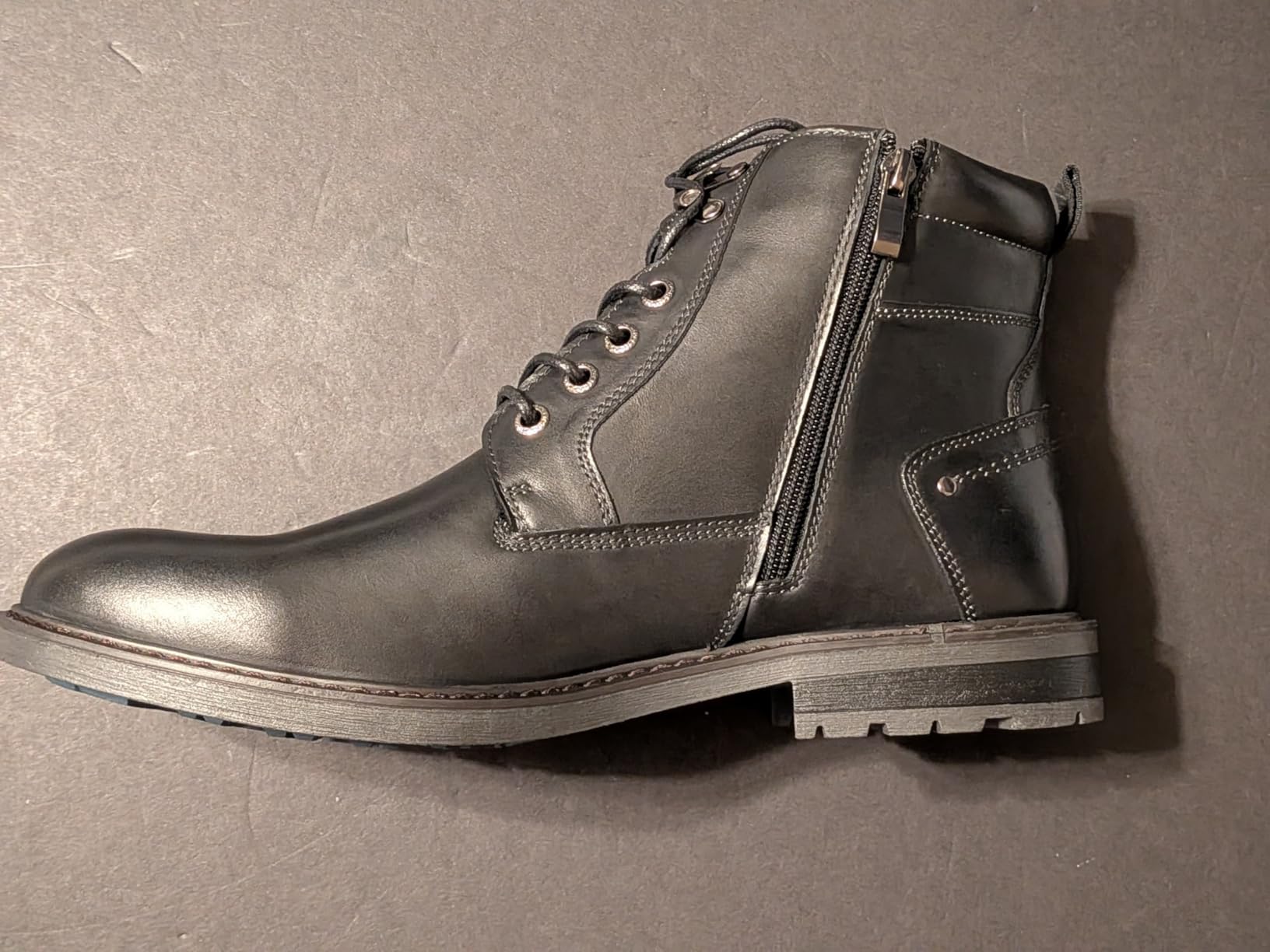 Mens Motorcycle Combat Boots, Genuine Leather Dress Casual Zipper Fashion Boots for Men customer photo 2