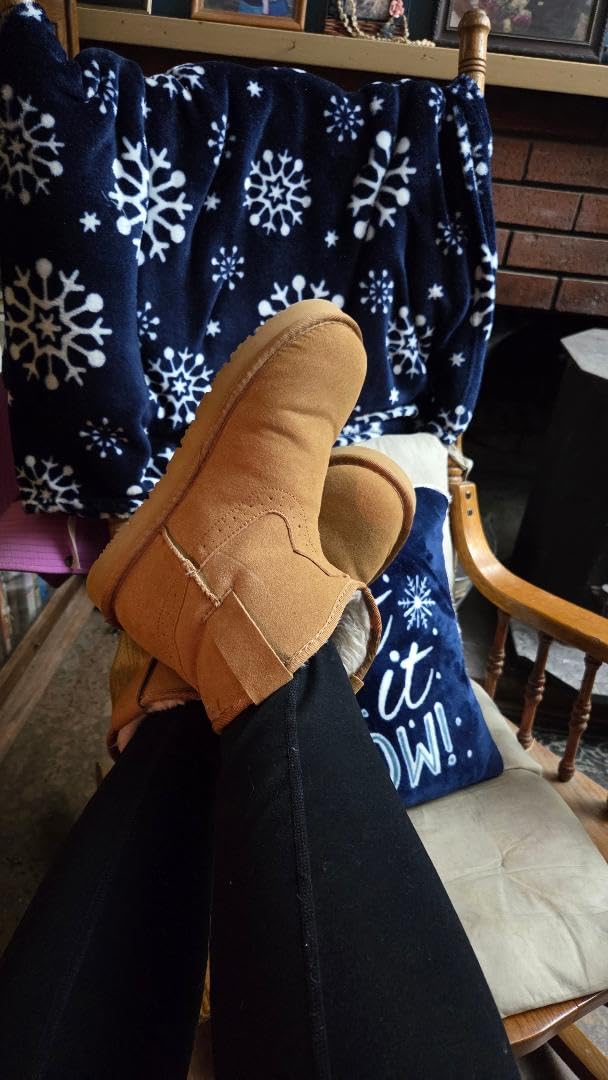 OOW 100% Genuine Leather Ankle Boots for Women, Warm Slip on Winter Boots Snow Booties customer photo 2