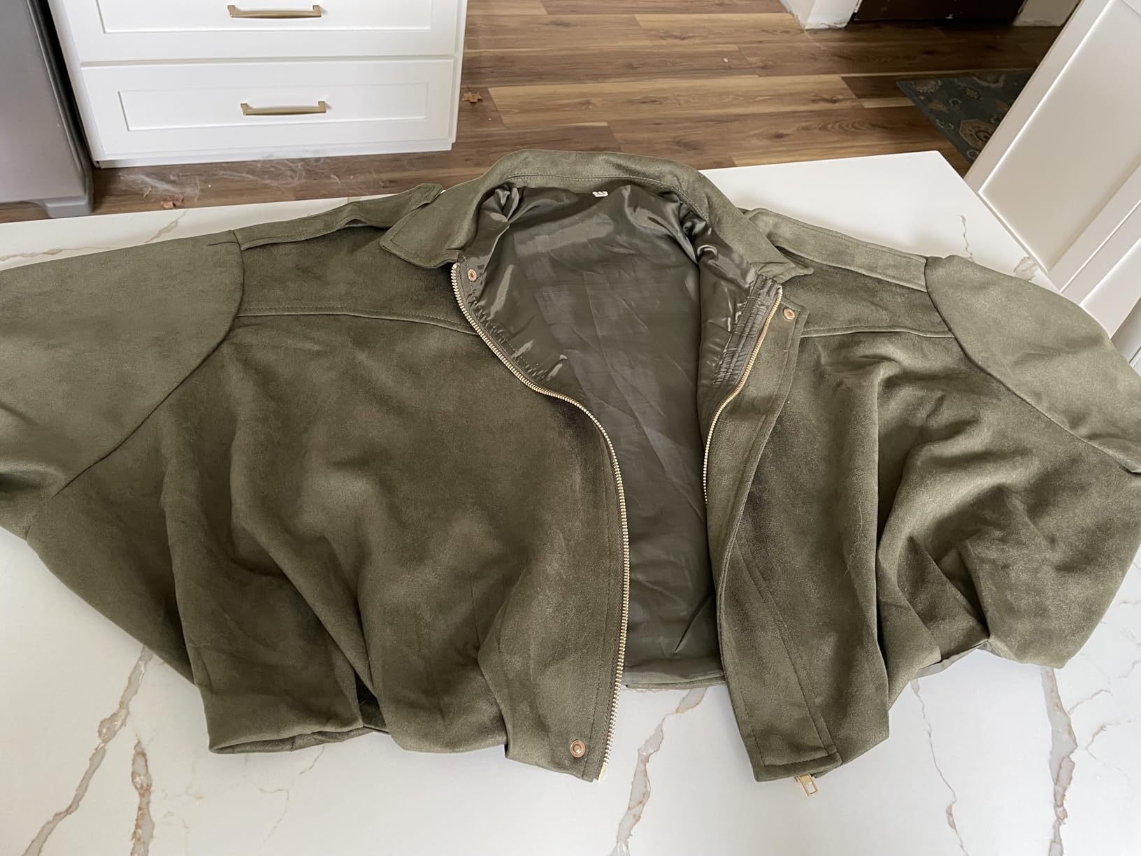 Women's Faux Suede Bomber Jacket, Oversized Casual Lapel Pilot Coat, Long Sleeves Streetwear Outfits customer photo 1