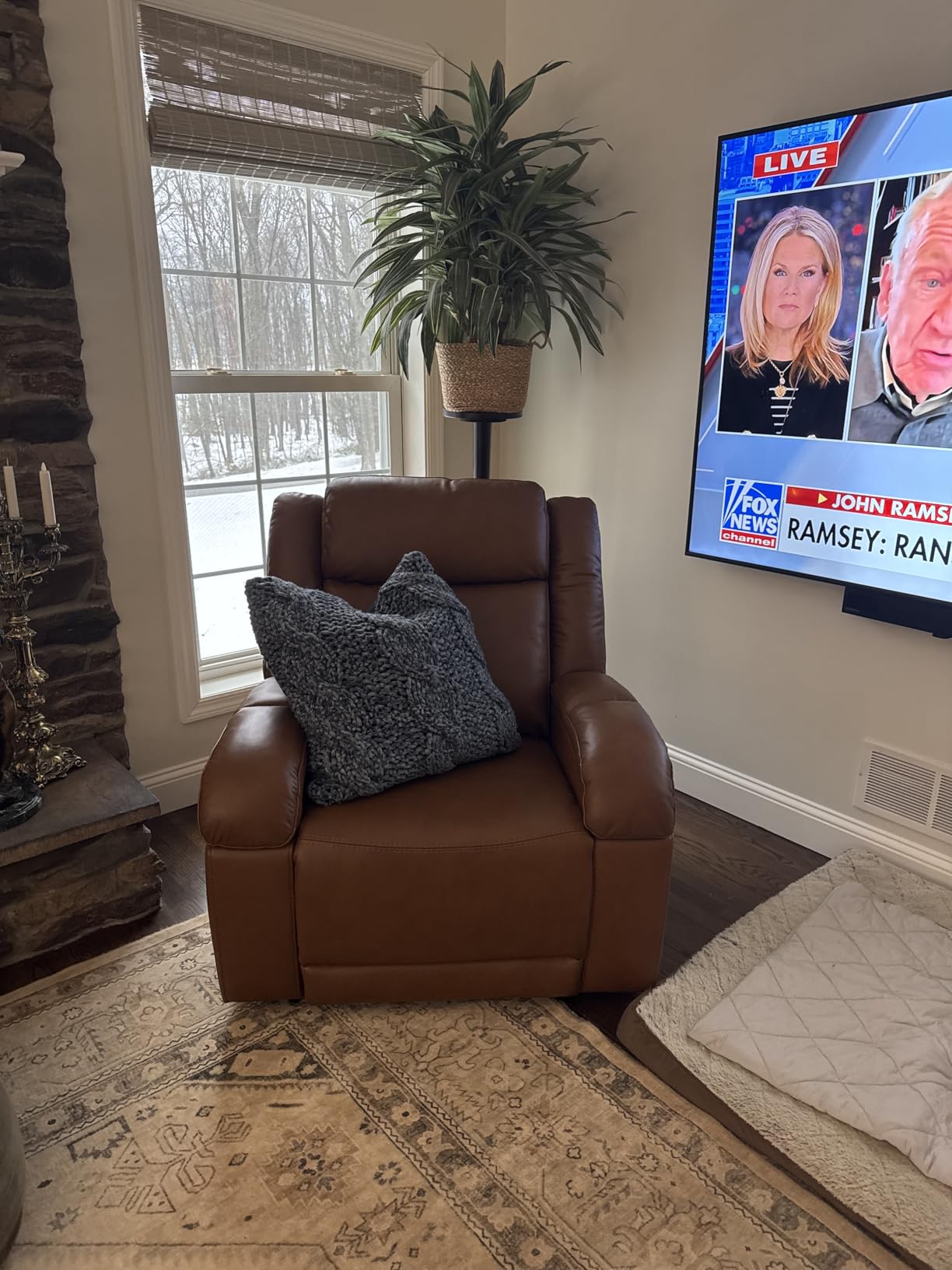 Watson & Whitely Oversized Genuine Leather Power Recliner Chair, Saddle | Wall Hugger Recliner for Big and Tall, Power Headrest, Charging Ports, Extra-Large Reclining Sofa for Living Rooms customer photo 1