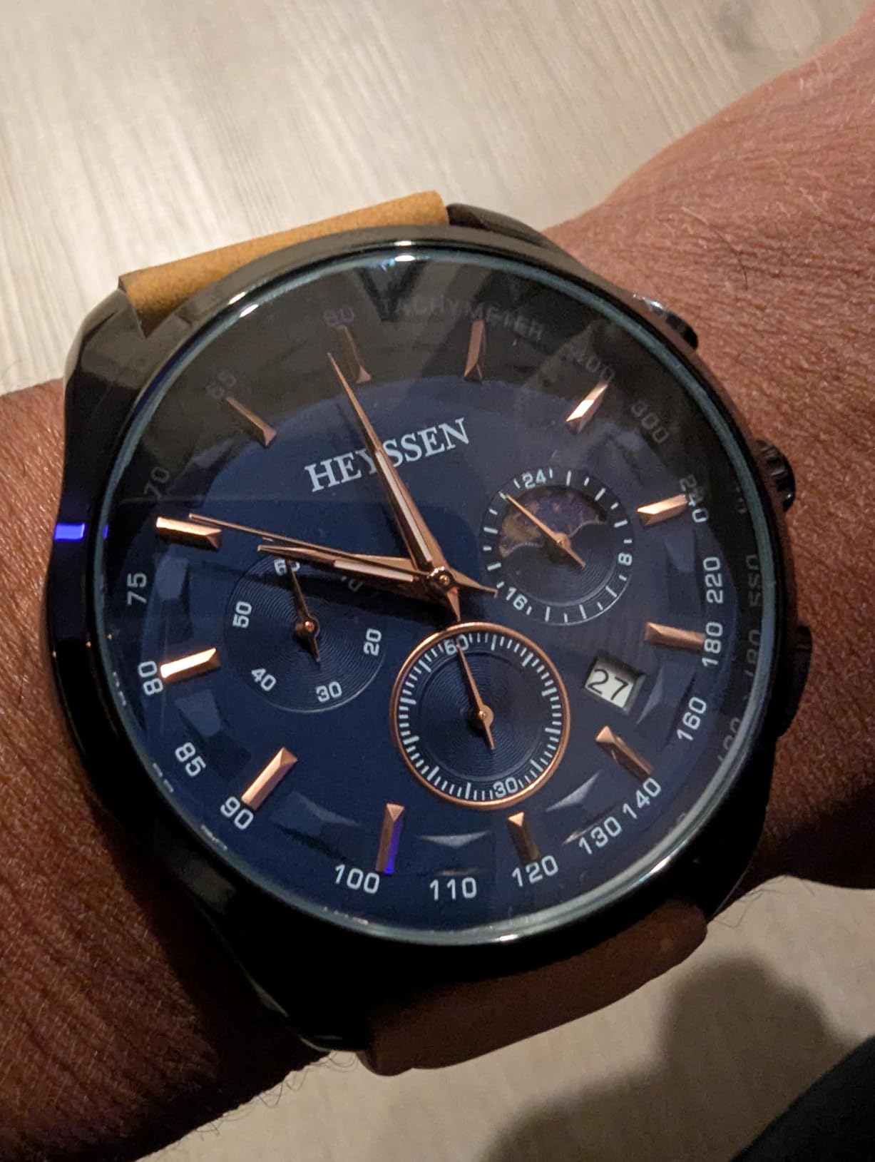 Watches for Men Chronograph Analog Luminous Quartz Watch Blue Black Luxury Genuine Leather Mens Watches Business Sports Waterproof Wristwatch Elegant Gift for Him customer photo 2