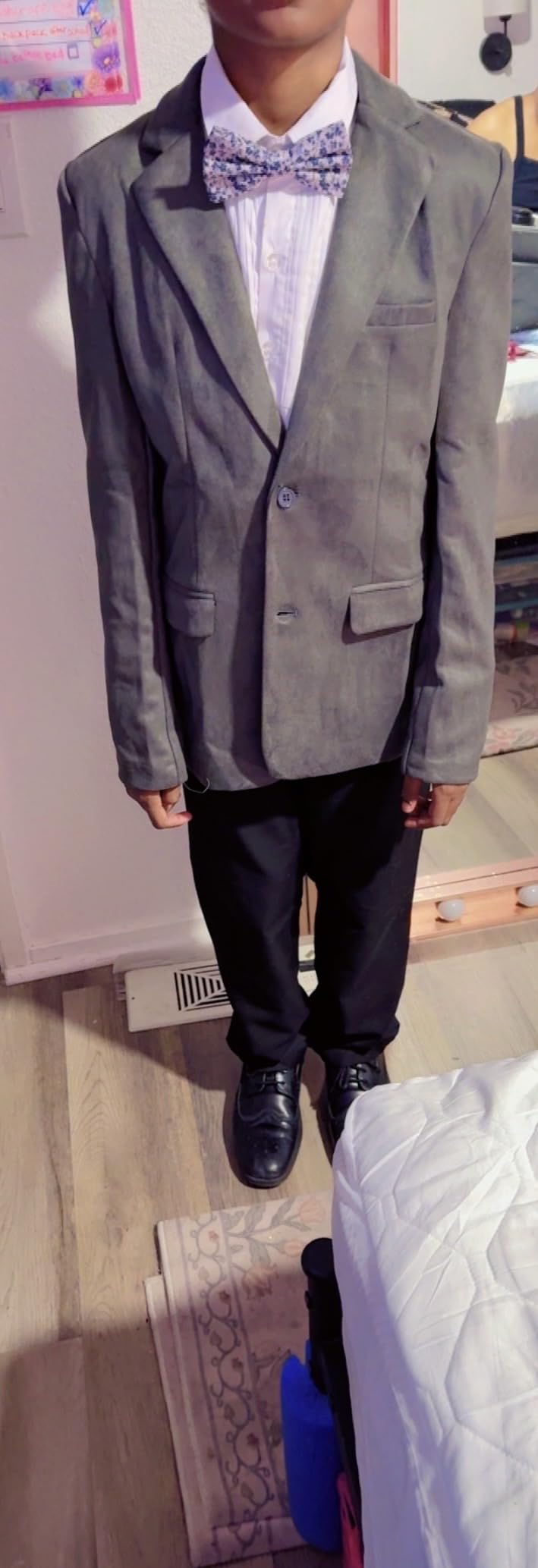 Boys Formal Suits 2 Pieces,Suede Blazer with a Black Dress Pants,Size 4-16 customer photo 2