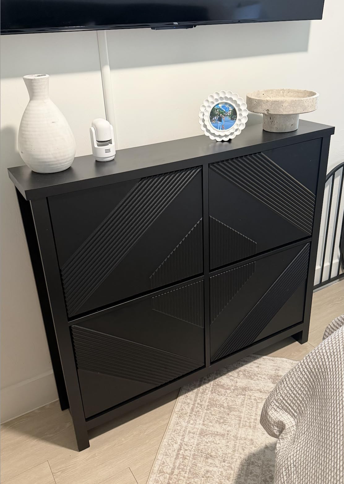 ONBRILL Shoe Cabinet with 4 Flip Drawers & Symmetric Groove Pattern customer photo 2