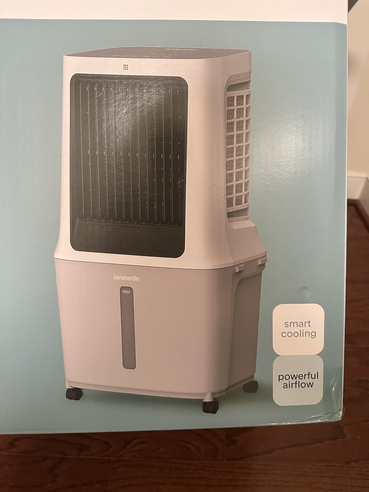SereneLife Portable Swamp Cooler Air Conditioner - 2500 CFM Airflow, 8 Gallon Water Tank Portable Evaporative Air Cooler for Room & Outdoors, WiFi, Humidifier & Fan Modes, Ice Packs & Remote Included customer photo 1
