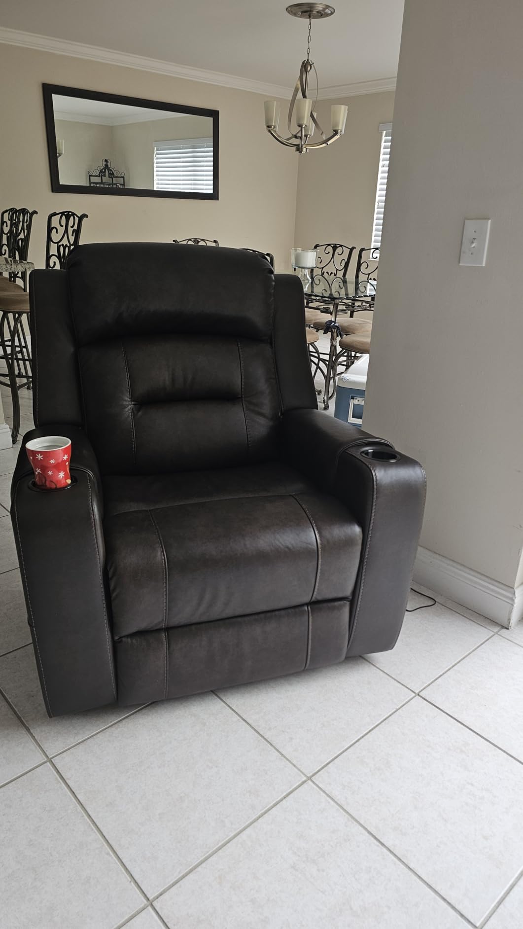 Watson & Whitely Oversized Genuine Leather Power Recliner Chair, Saddle | Extra-Wide Lay Flat Recliner for Big and Tall, Power Headrest, Cup Holders, Electric Reclining Sofa for Living Room customer photo 1