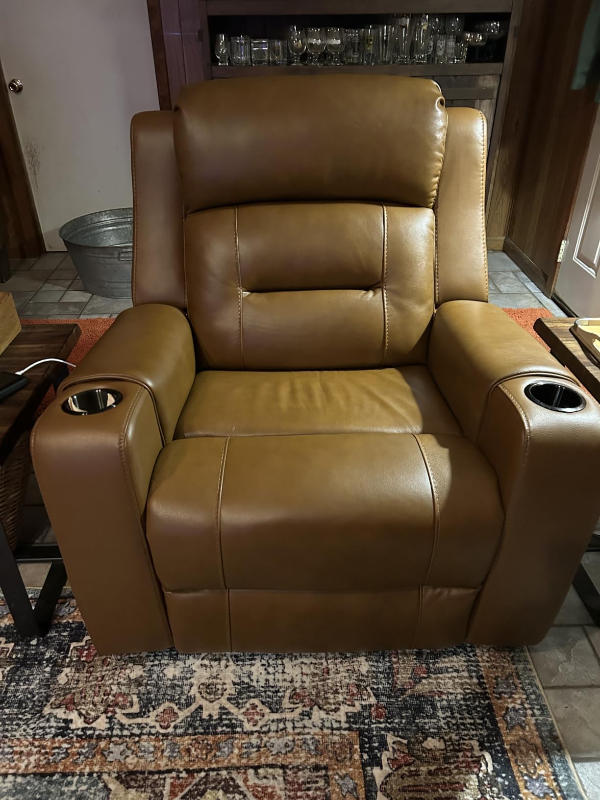 Watson & Whitely Oversized Genuine Leather Power Recliner Chair, Saddle | Extra-Wide Lay Flat Recliner for Big and Tall, Power Headrest, Cup Holders, Electric Reclining Sofa for Living Room customer photo 2