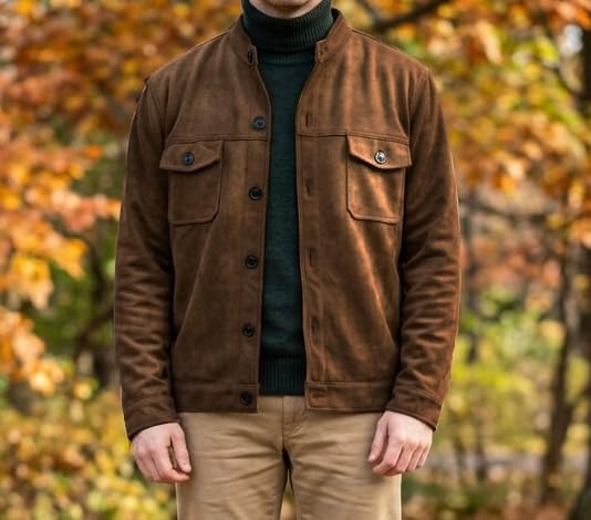 Men's Trucker Suede Jacket Lightweight Blazer Casual Sport Coat customer photo 2