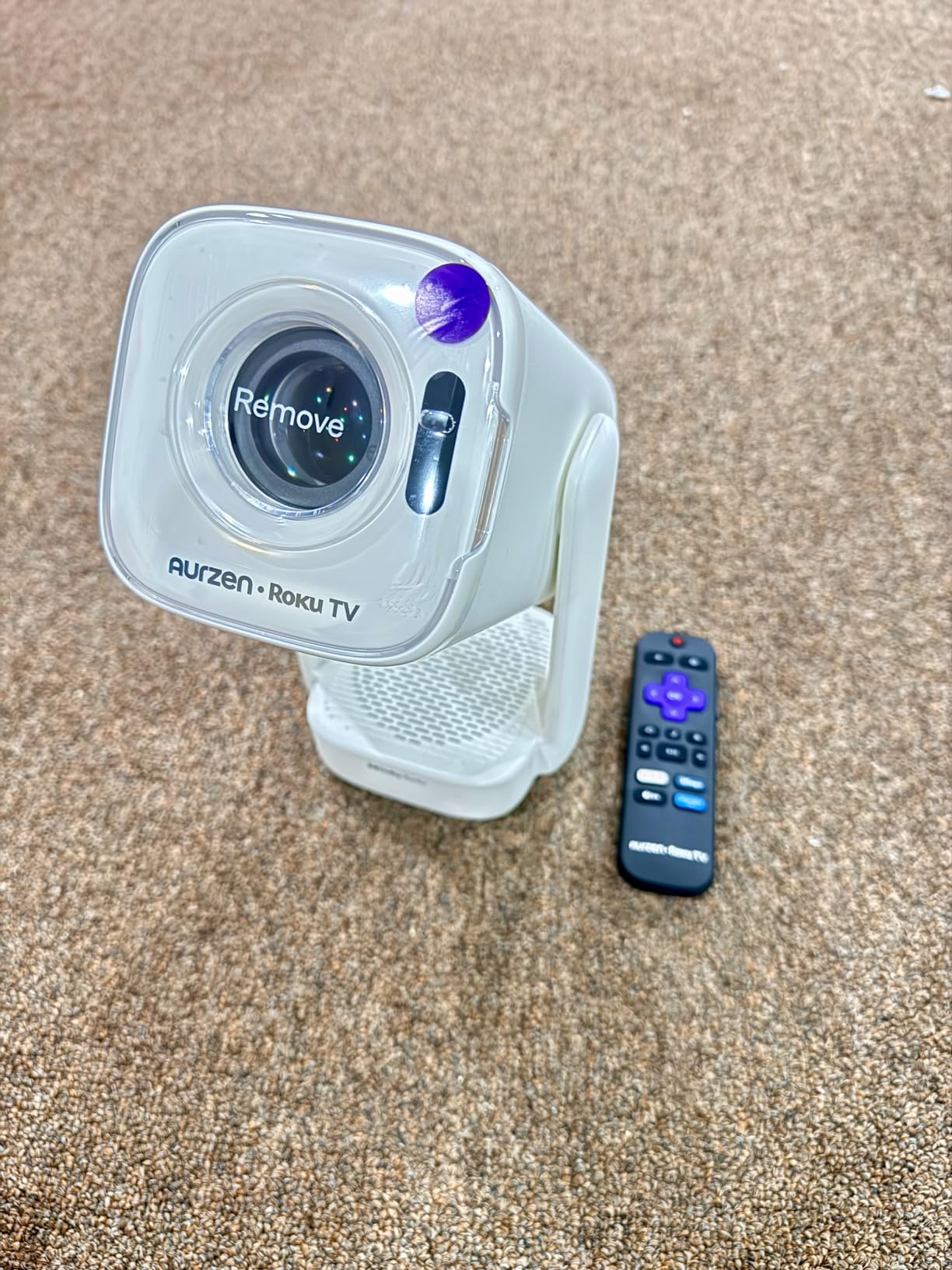 Aurzen Roku TV D1R air USB-C Powered Smart Portable Outdoor Projector White | Roku TV Built-in, WiFi & Bluetooth, Power Bank Supported, Native 1080P, DoIby Audio, Mini Projector for Home & Outdoor Movies customer photo 2