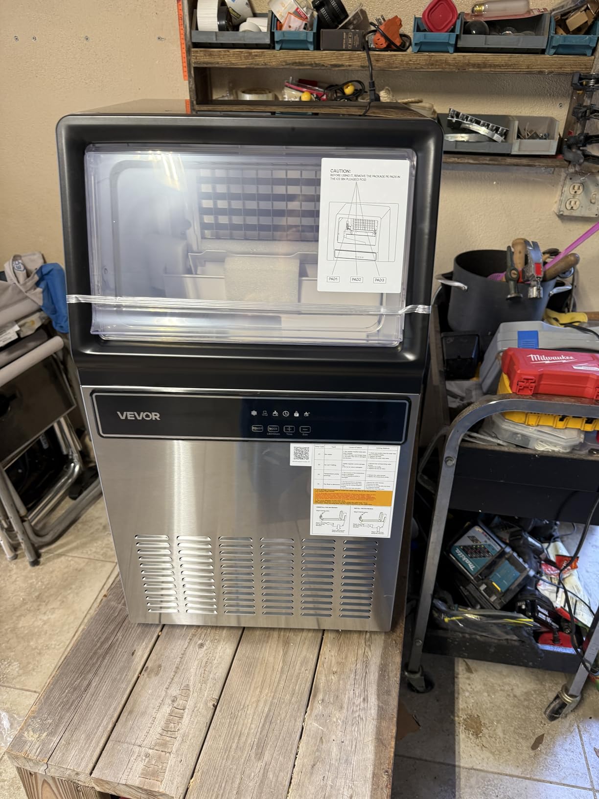 VEVOR Commercial Ice Maker Machine, 120 lbs/24H Ice Production, 19-33 lbs Storage Bin, 45 Cubes per Cycle, Stainless Steel Under Counter & Freestanding Ice Maker with LED Display, Self-Cleaning customer photo 1