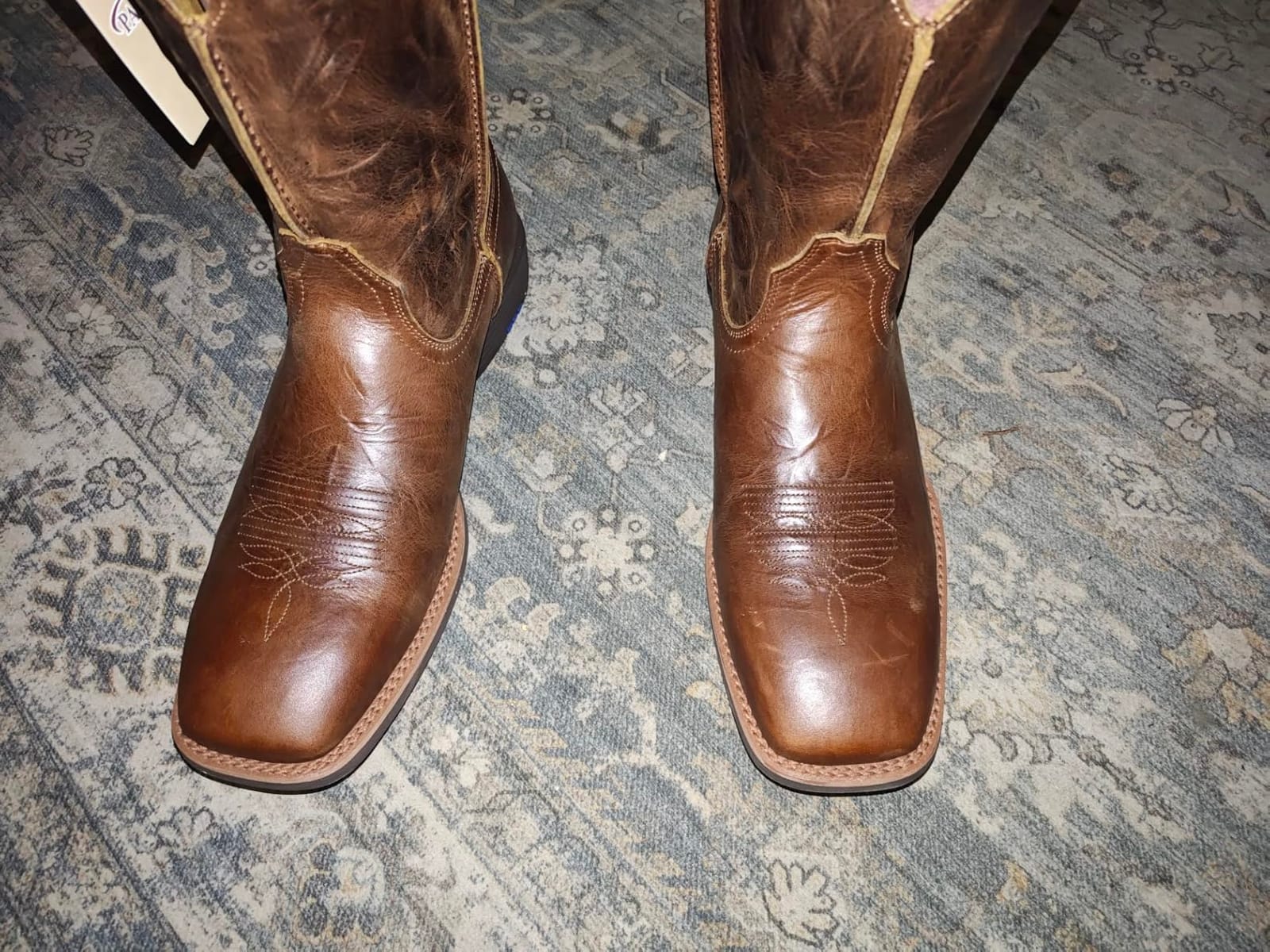 Palitutu Cowboy Boots for Men, Leather Square Toe Western Boots, Wide Fit Pull-On Work Roper Boots Slip Resistant, EE Width customer photo 1
