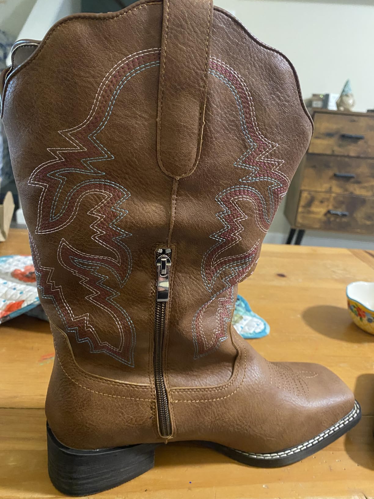 SheSole Extra Wide Calf Cowboy Boots for Women with Side Zipper & Hidden Elastic - Roomy Square Toe Cowgirl Boots for Wide Feet & Fuller Calves customer photo 2
